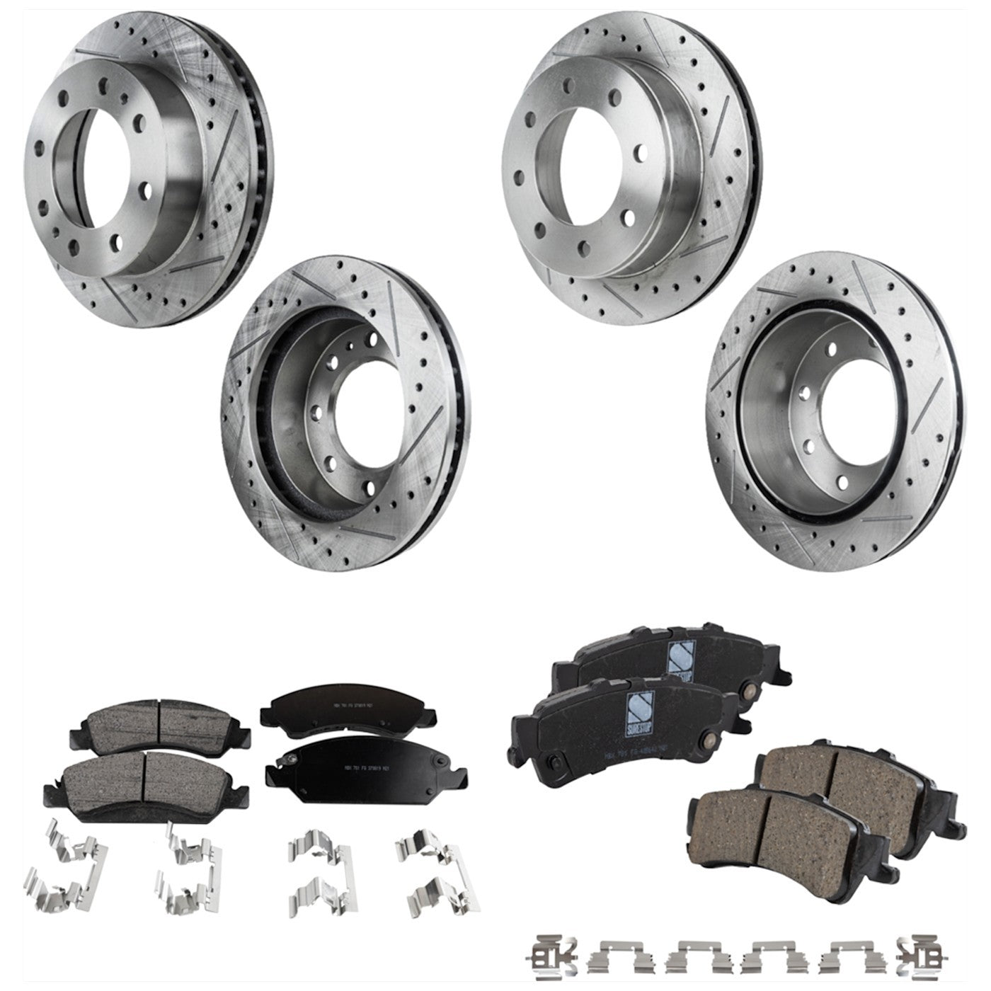 Brake Disc and Pad Kit for Chevrolet Silverado 1500 (2005) Cross-drilled & Slotted