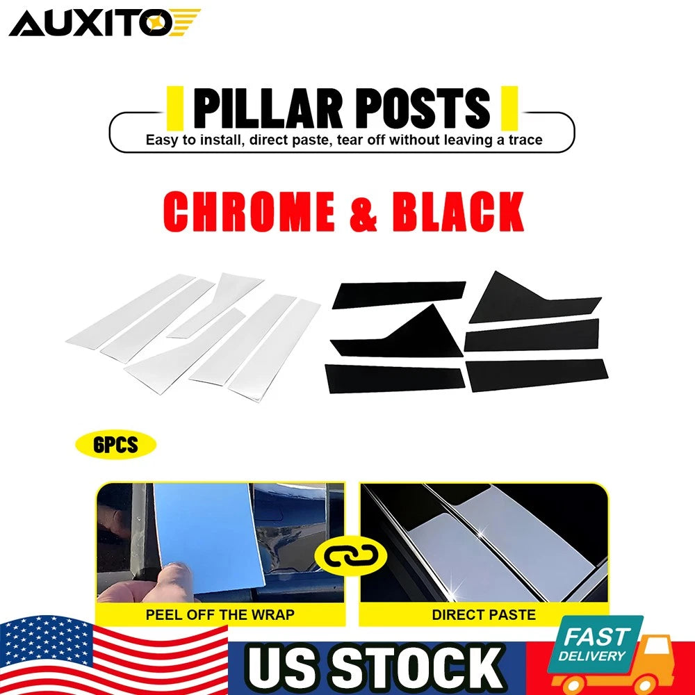 Glossy Black Chrome Pillar Post Covers for Cadillac CT6 (2016–2020)