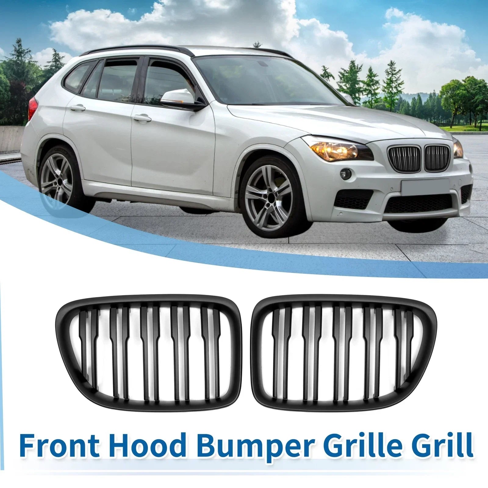 1 Pair Front Upper Bumper Grille for BMW X1 (2009-2015)