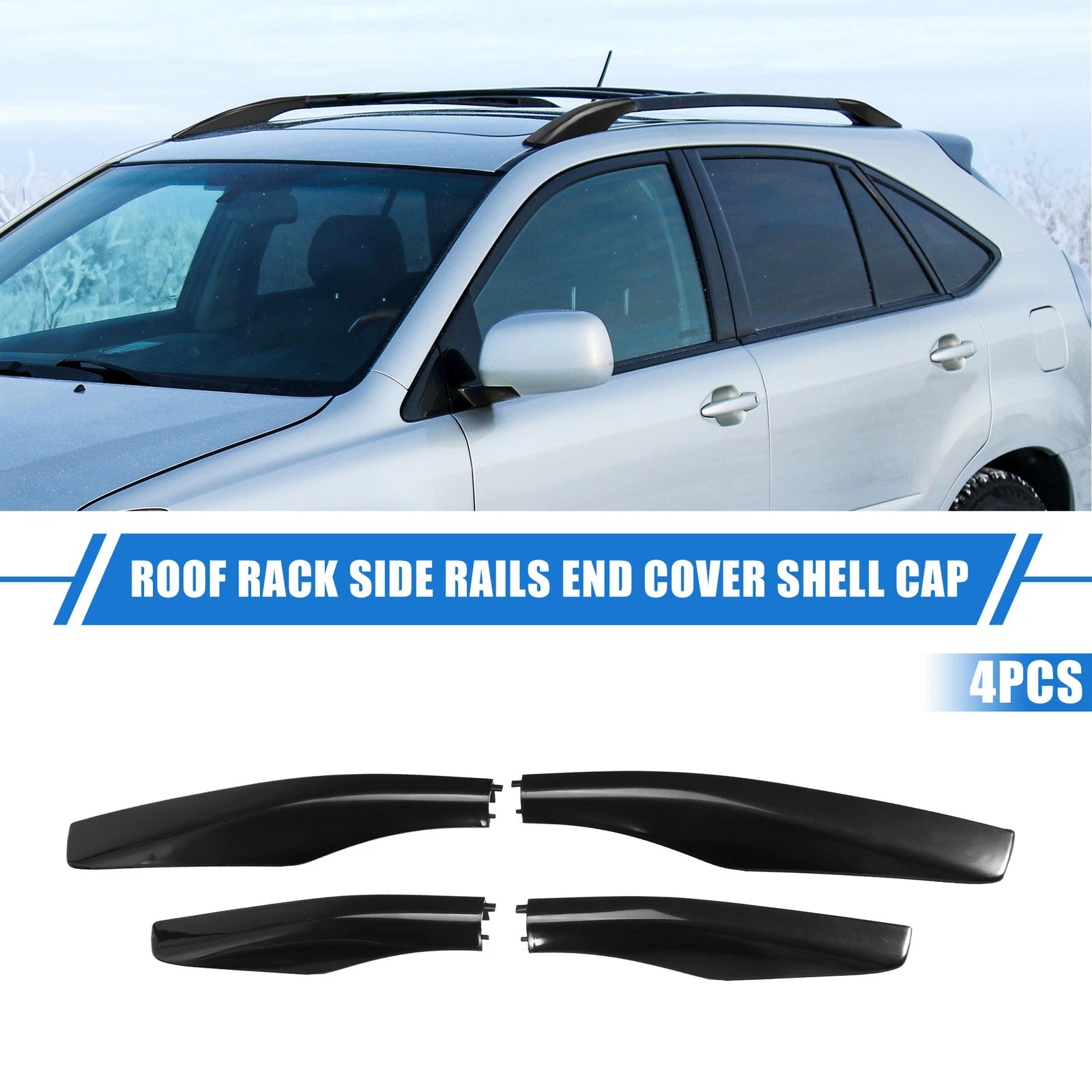 Set of 4 Roof Rack Side Rails End Covers for Lexus RX350 RX400h (2003–2009) Black