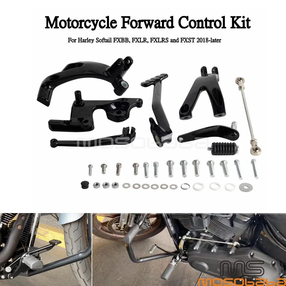 Black FootPeg Forward Controls Kit for Harley Softail (2018-2023)