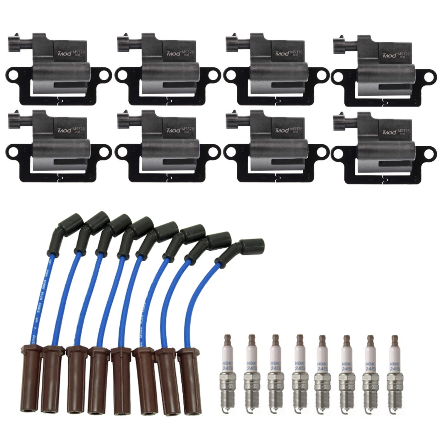 NGK Wire Set 8 Ignition Coils Spark Plug Kit for Chevy GMC V8