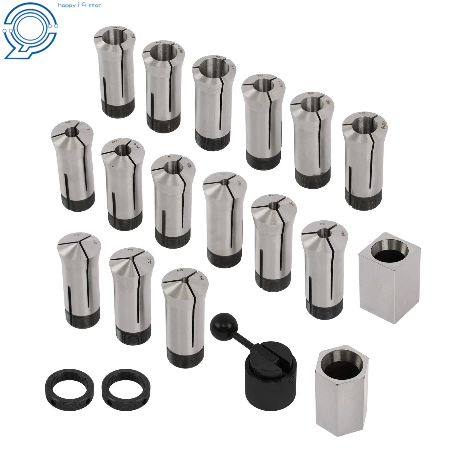 5pc Hex/Square Blocks & 15 Collets Set for 5C Machining