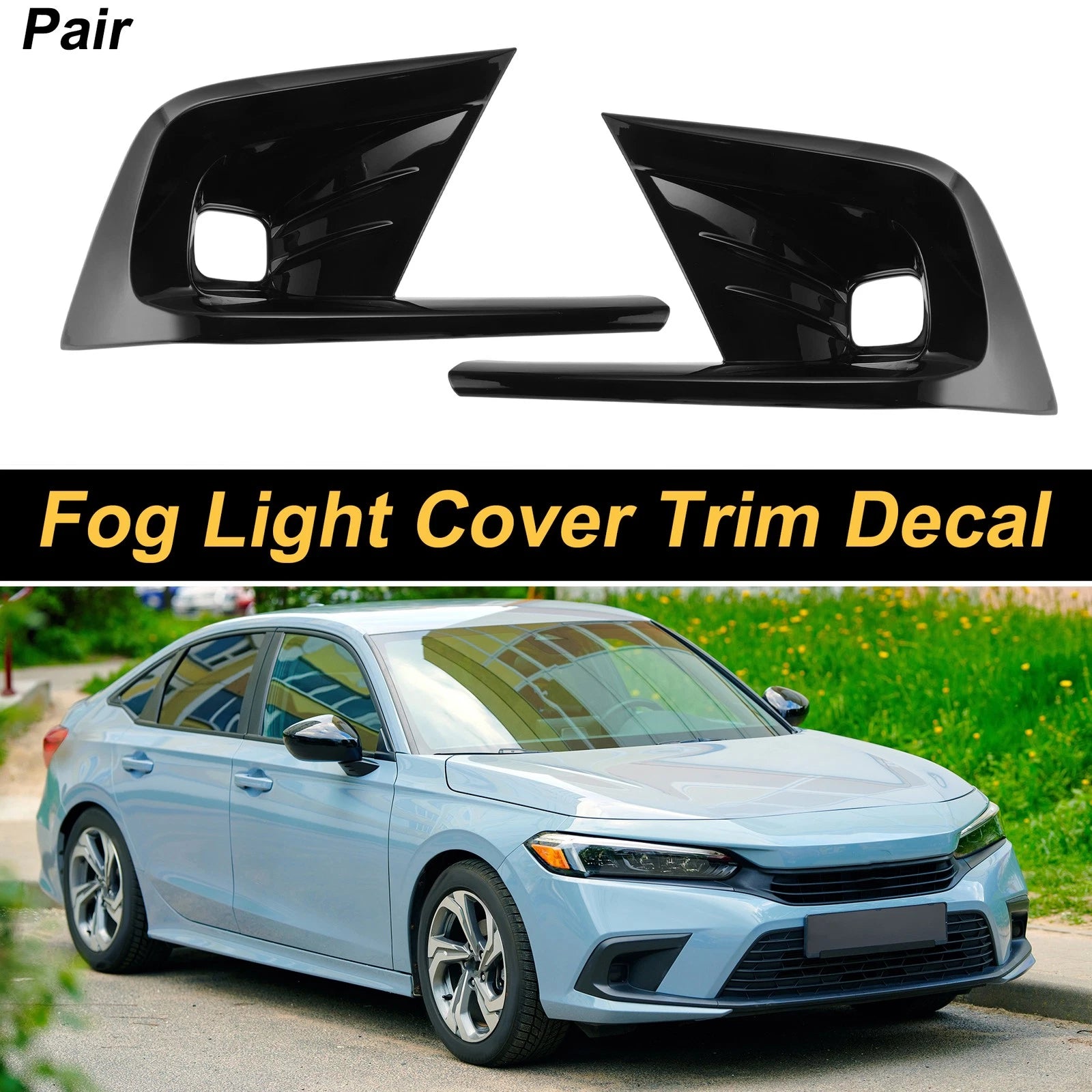 Set of 2 Fog Light Cover Trim for Honda Civic (2022–2024) Glossy Black