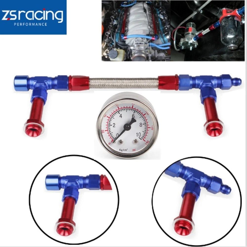 Holley Carburetor 4150 Pressure Gauge AN8 Braided Dual Feed Fuel Line