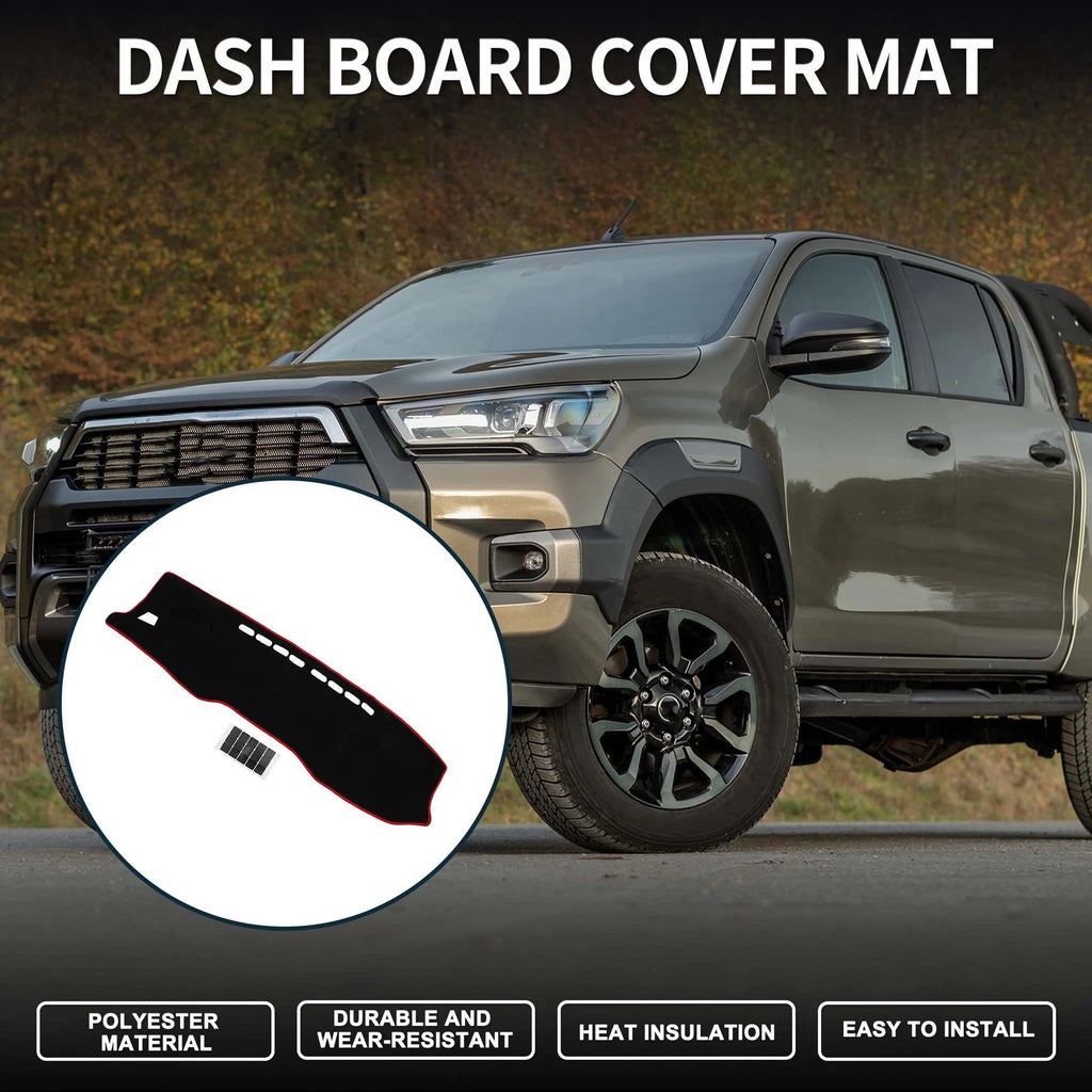 Dashboard Cover Mat for Toyota Hilux (2017–2020) with Sticker Black Red