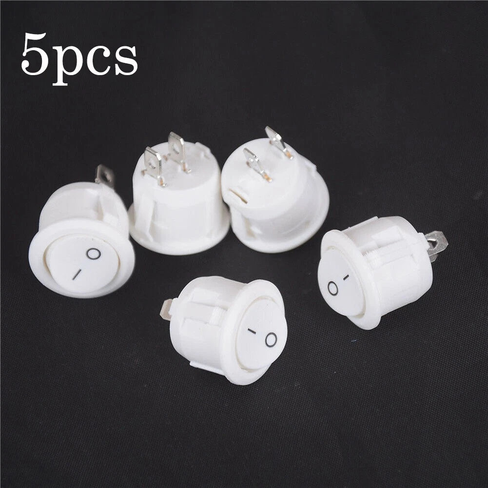 Set of 5 Mini Rocker Switches for Motorhome ON-OFF Round Terminal White