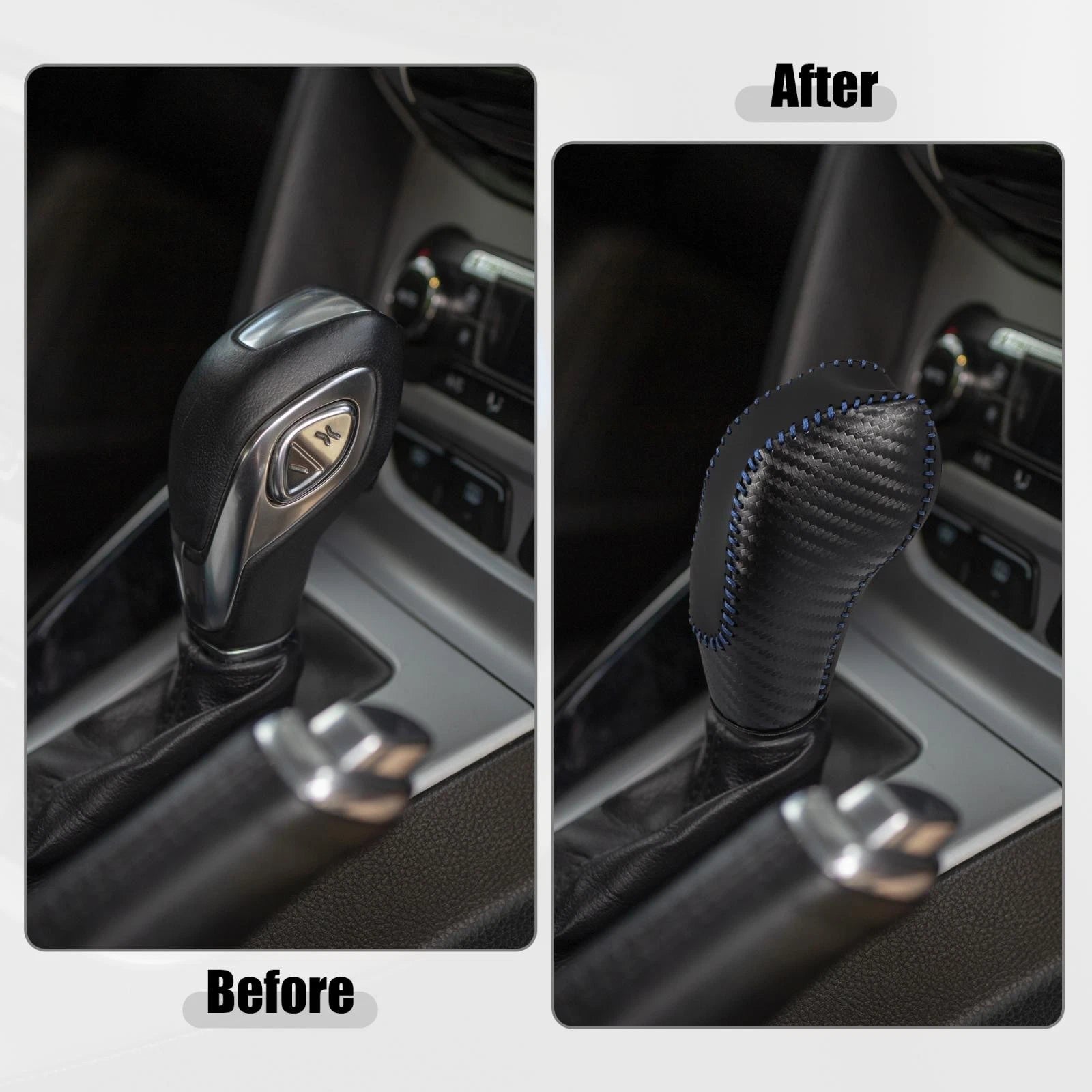 Gear Shift Knob Cover for Toyota C-HR (2018–2019) - Black Faux Leather, Blue Stitches