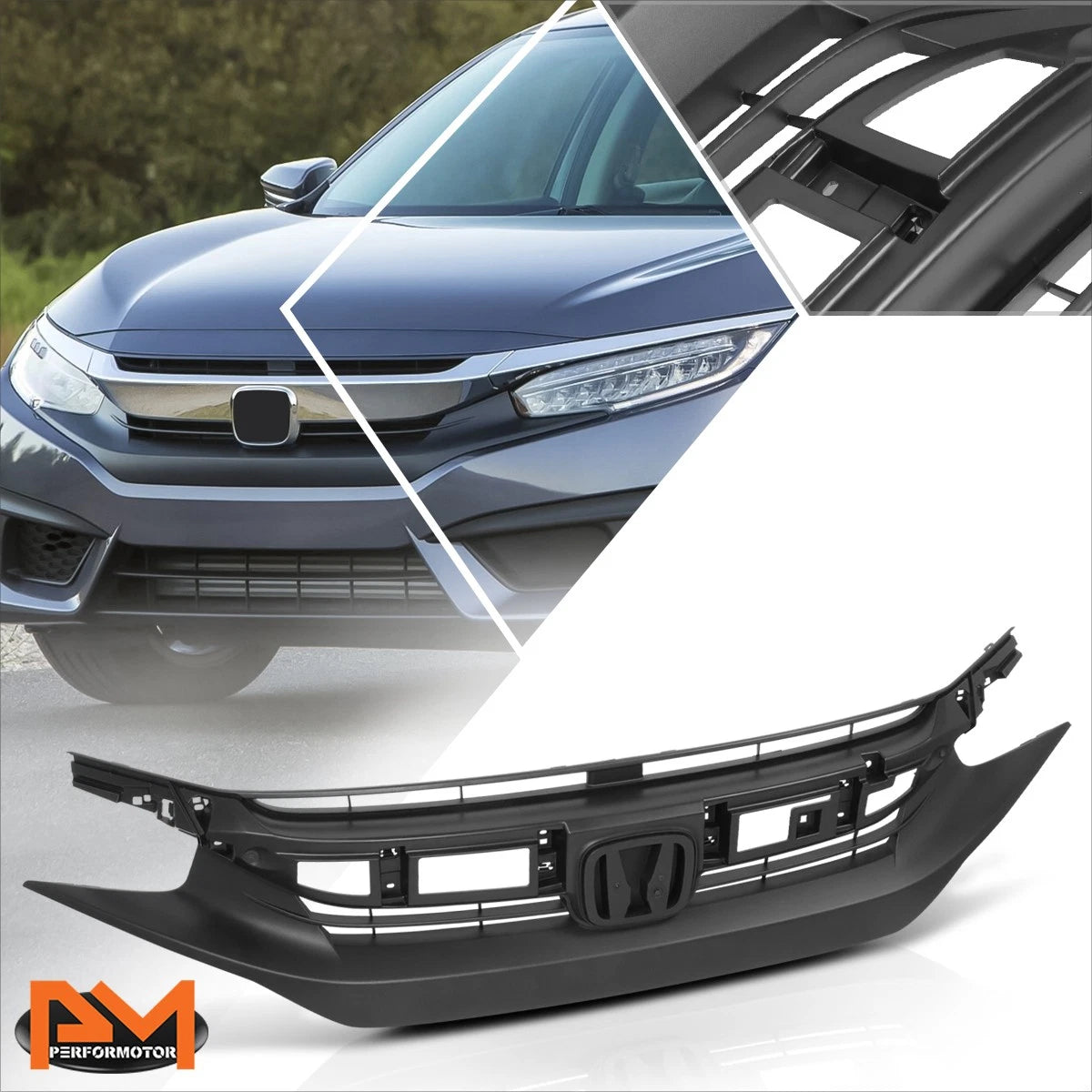 Front Hood Grille Insert for Honda Civic (2016–2018) w/Badge Slot