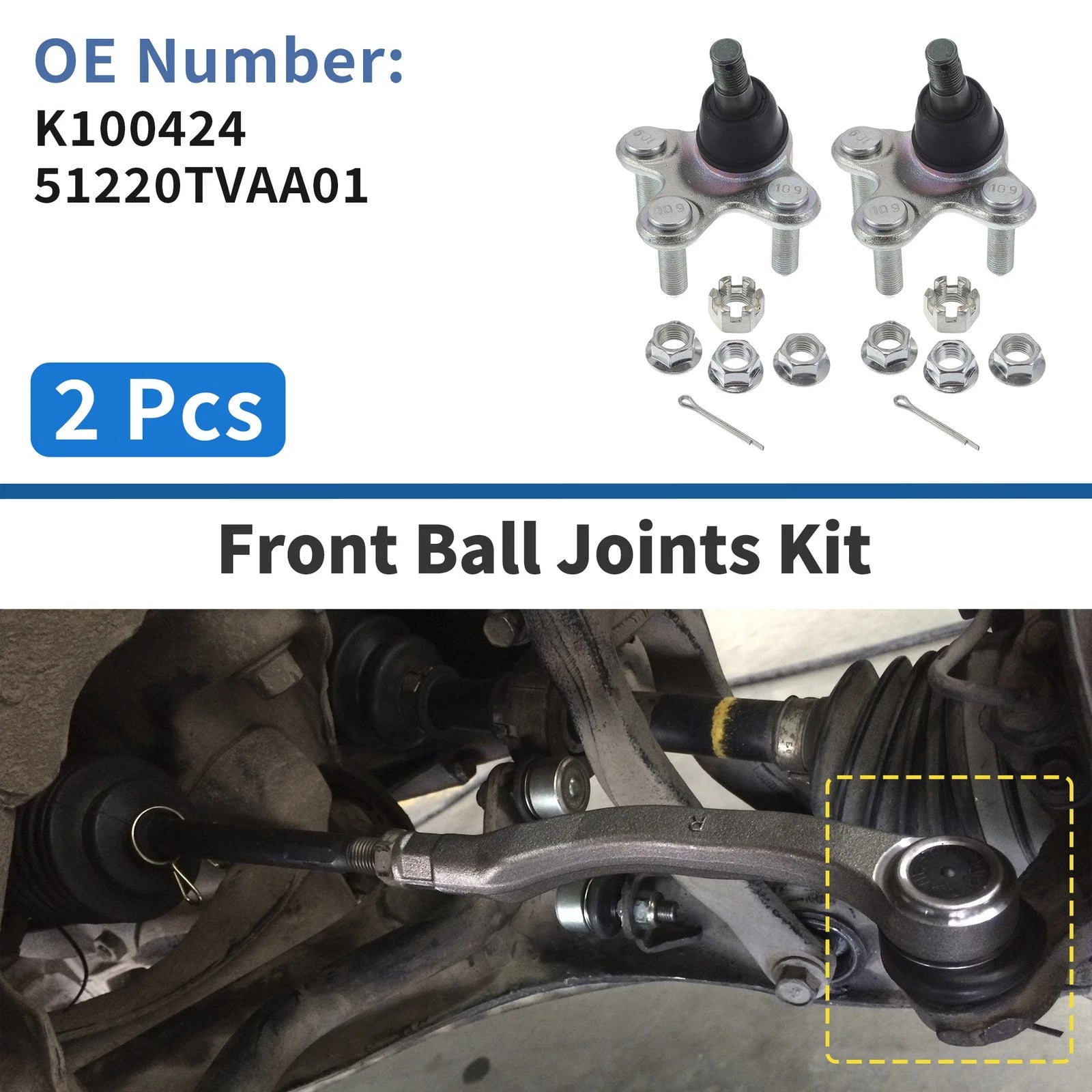 2X Front Lower Ball Joints for Honda Accord (2018–2024) No.K100424/51220TVAA01