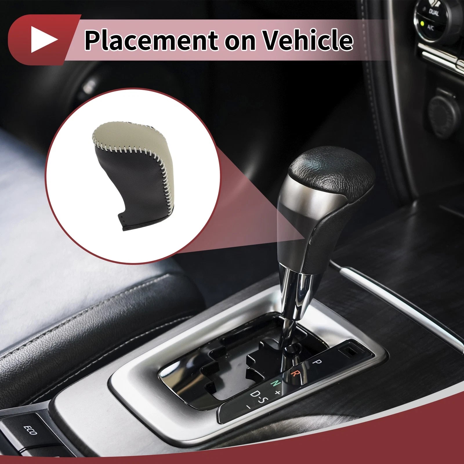 1Pc Gear Shift Knob Cover for Hyundai Sonata (2011–2014) Black Beige Faux Leather