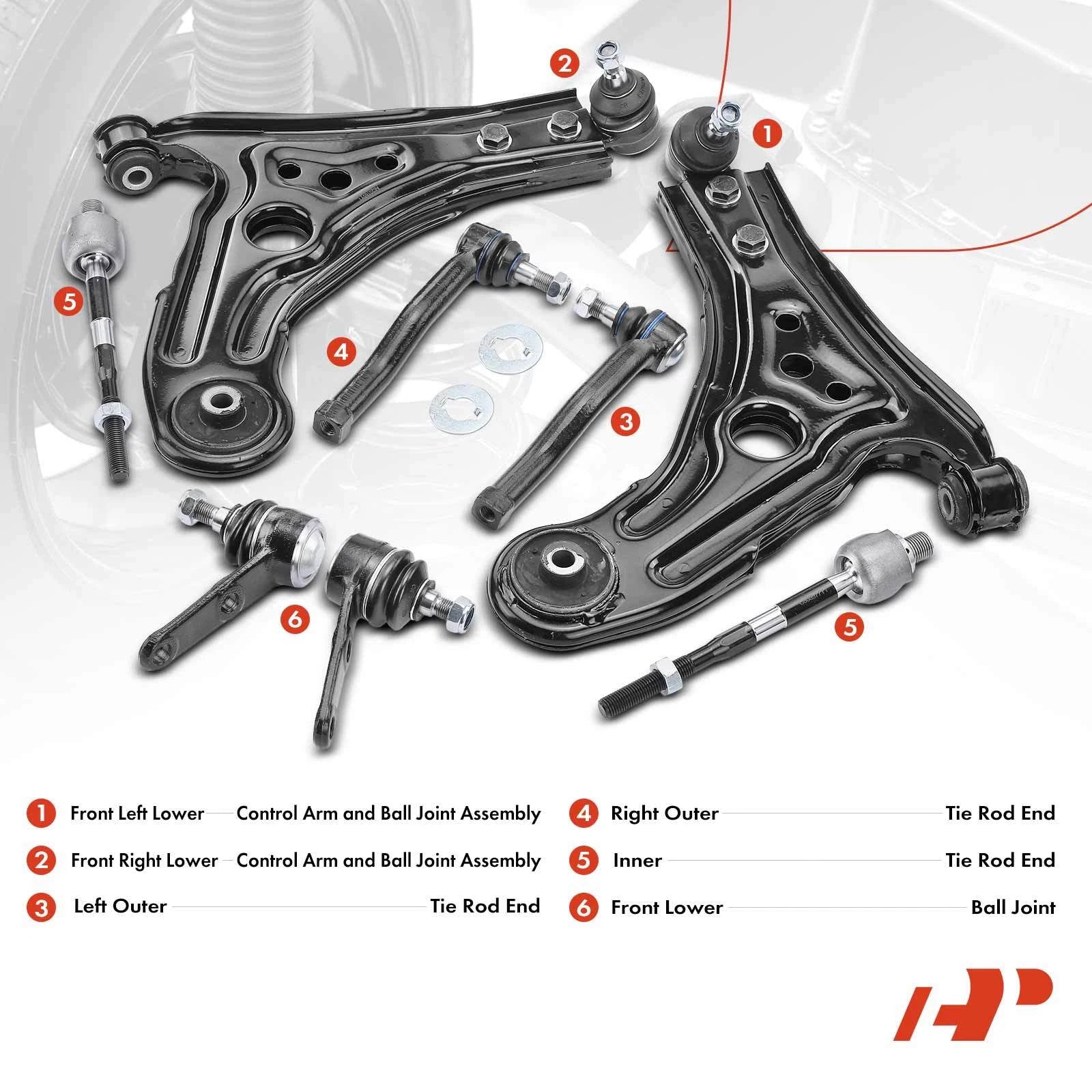 Set of 8 Front Control Arm Ball Joints Tie Rods for Chevy Aveo (2004–2011)