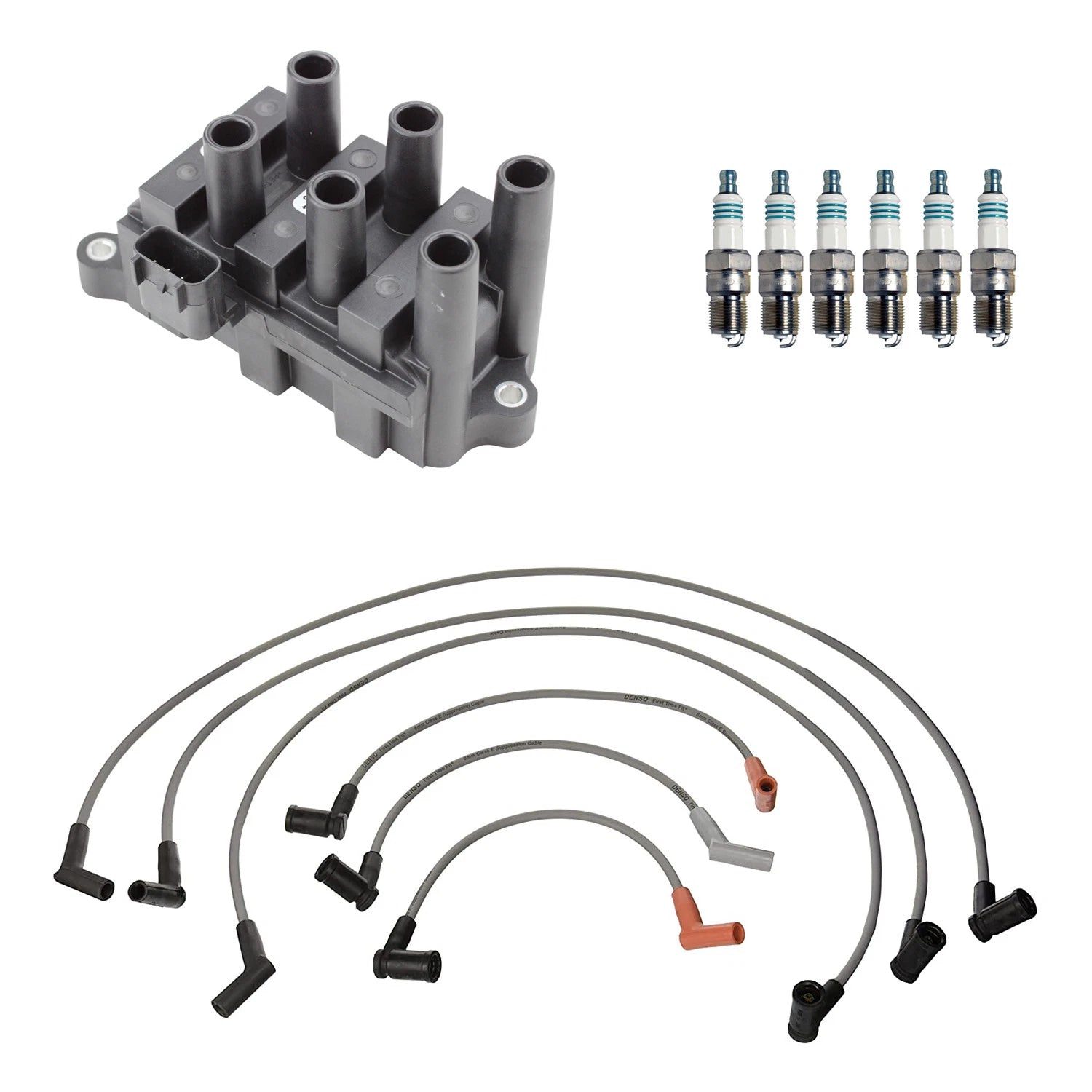 Denso Ignition Coil Wires & 6 Iridium Power Spark Plugs for Ford F-150 (1997–2003)