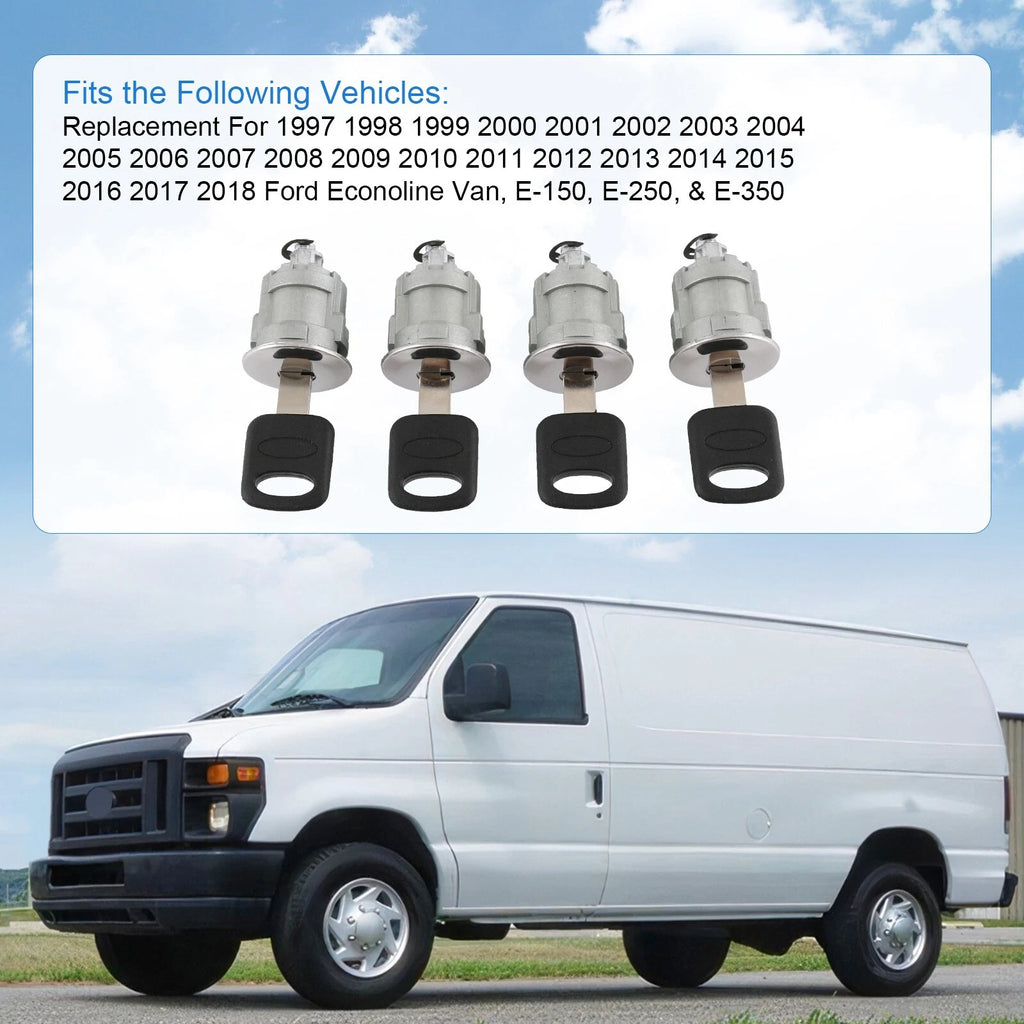 Set of 4 Door Key Lock Cylinders for Ford Econoline E Series Van