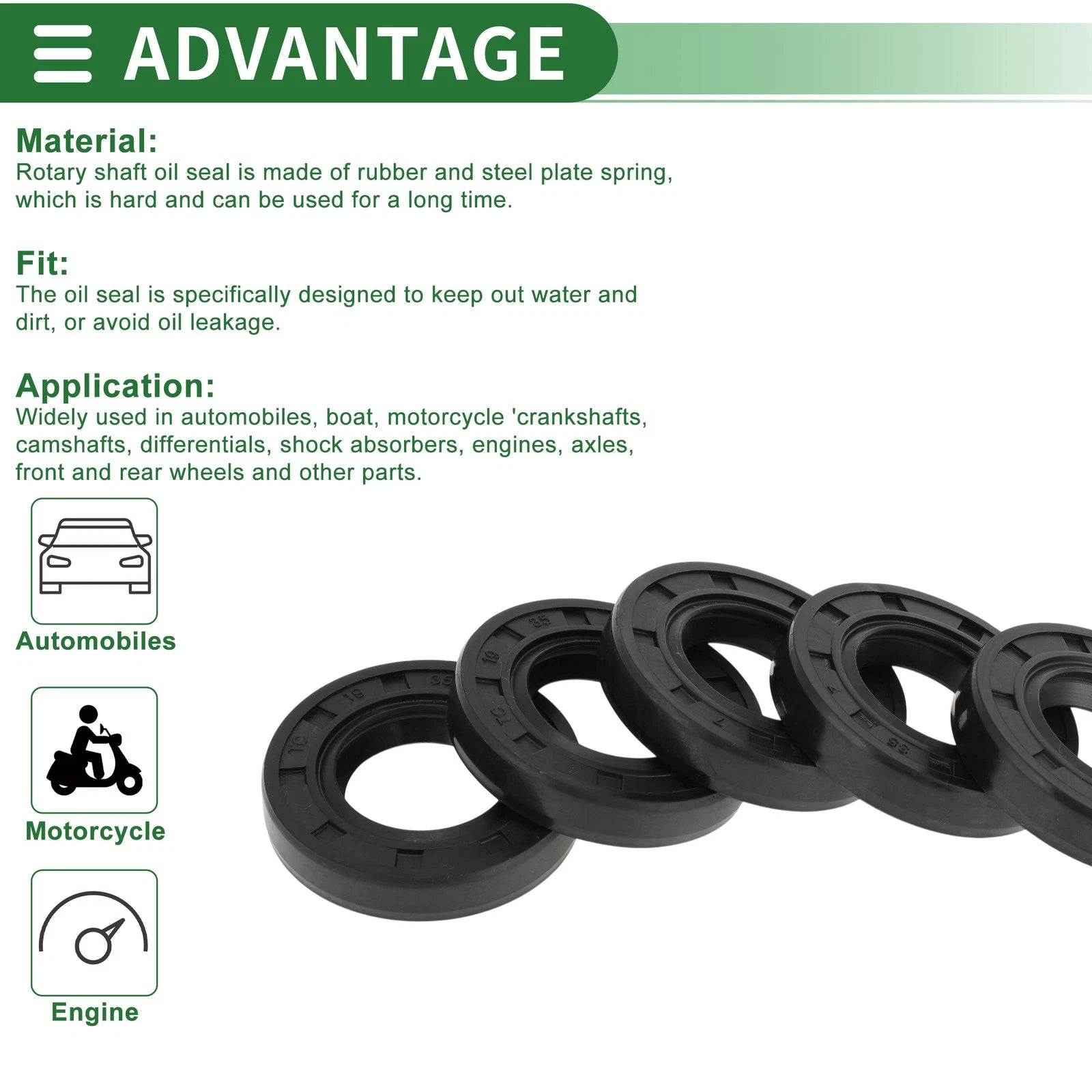 Set of 5 Oil Seal Ring NBR Rubber 19x35x7mm for Universal Applications