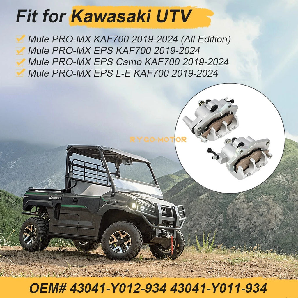 Front Left Right Brake Caliper & Pads for Kawasaki Mule PRO-MX KAF700 (2019–2024)