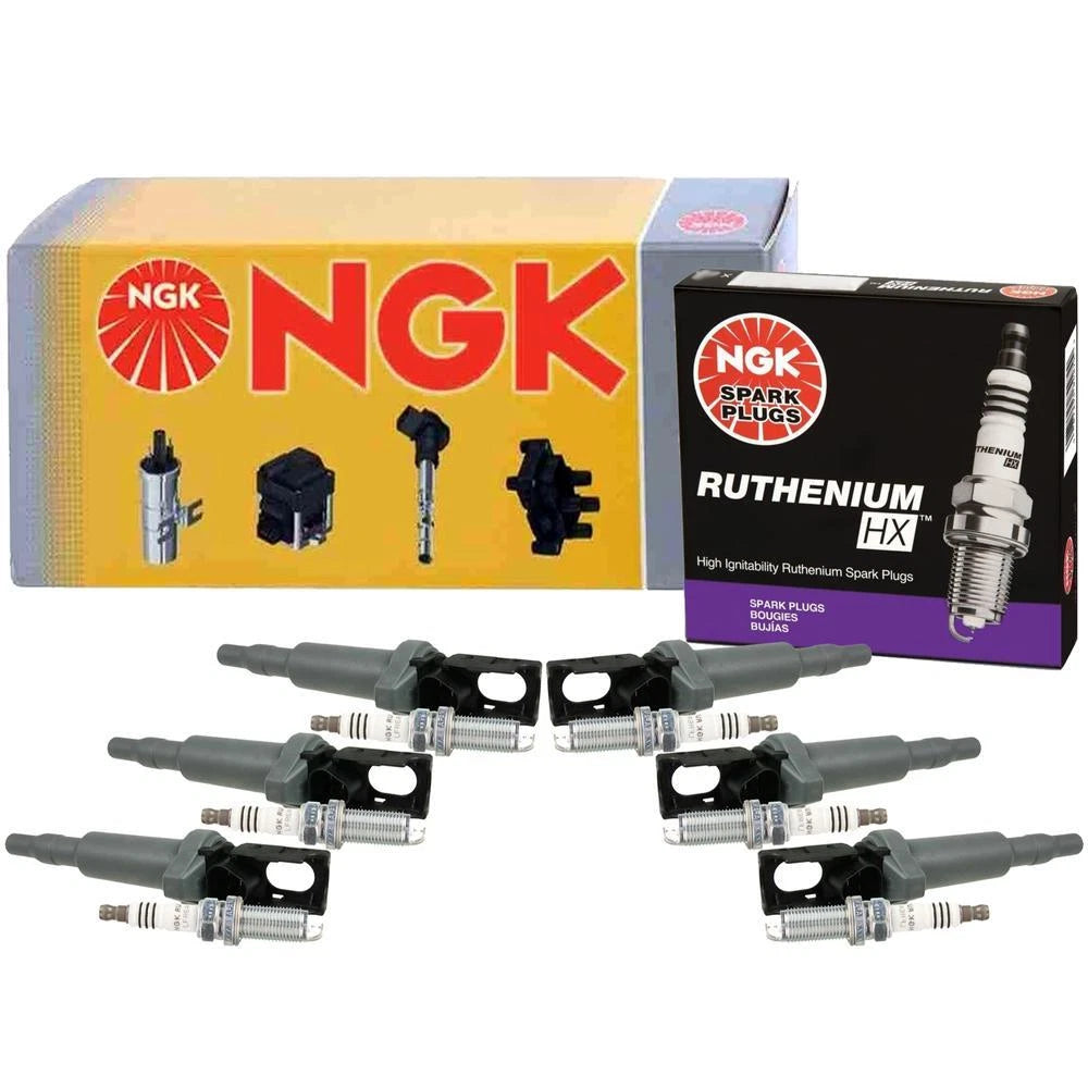 Set of 6 NGK COP Ignition Coils & Ruthenium HX Spark Plugs for BMW E60 E90 (2006–2011)