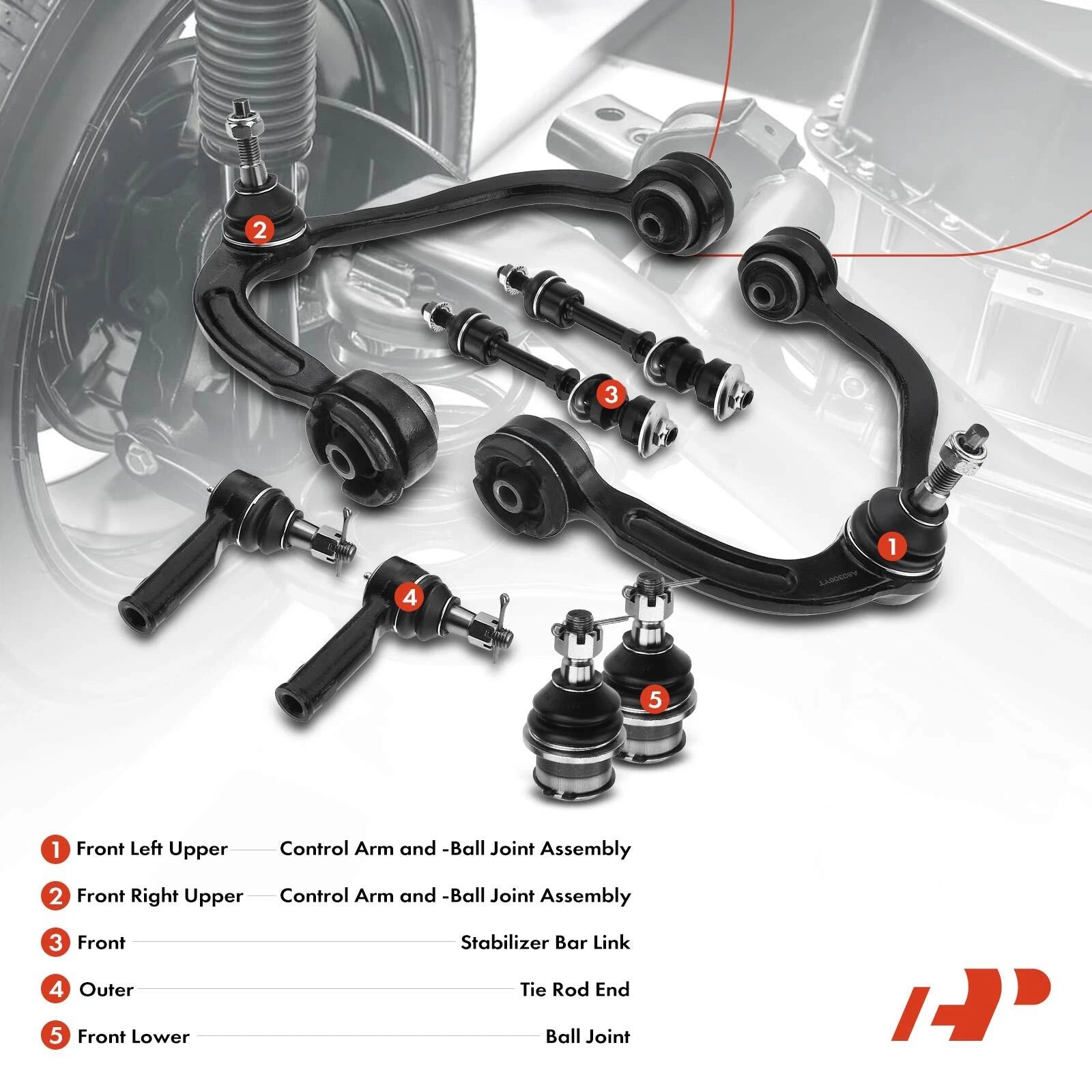 Set of 8 Front Control Arm Sway Bar Link Tie Rod Ends for Ford F-150 (2005–2008)