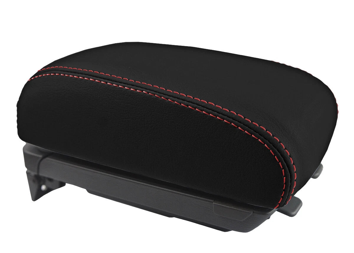 Leather Console Lid Armrest Cover for Hyundai Tucson (2005–2009) Red Stitch
