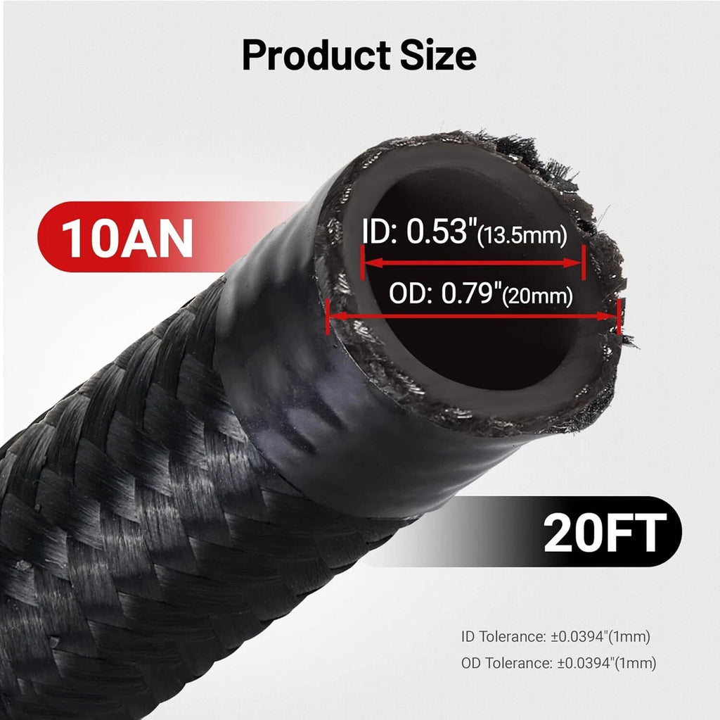 10AN Nylon Braided Fuel Line Hose Fitting Kit for CPE (20FT, Black)