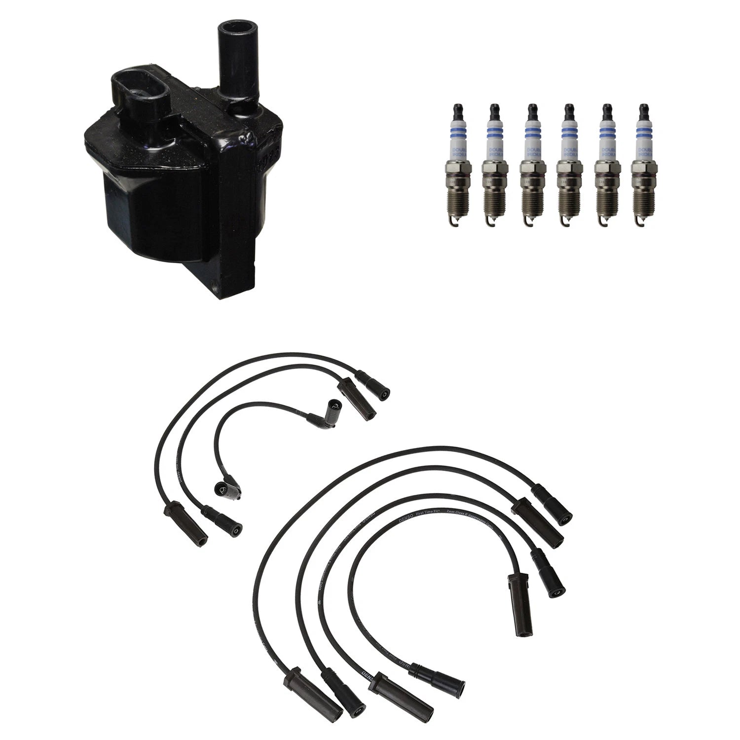 Set of 6 Bosch Iridium Spark Plugs & Denso Ignition Coil Wires for Sierra 1500