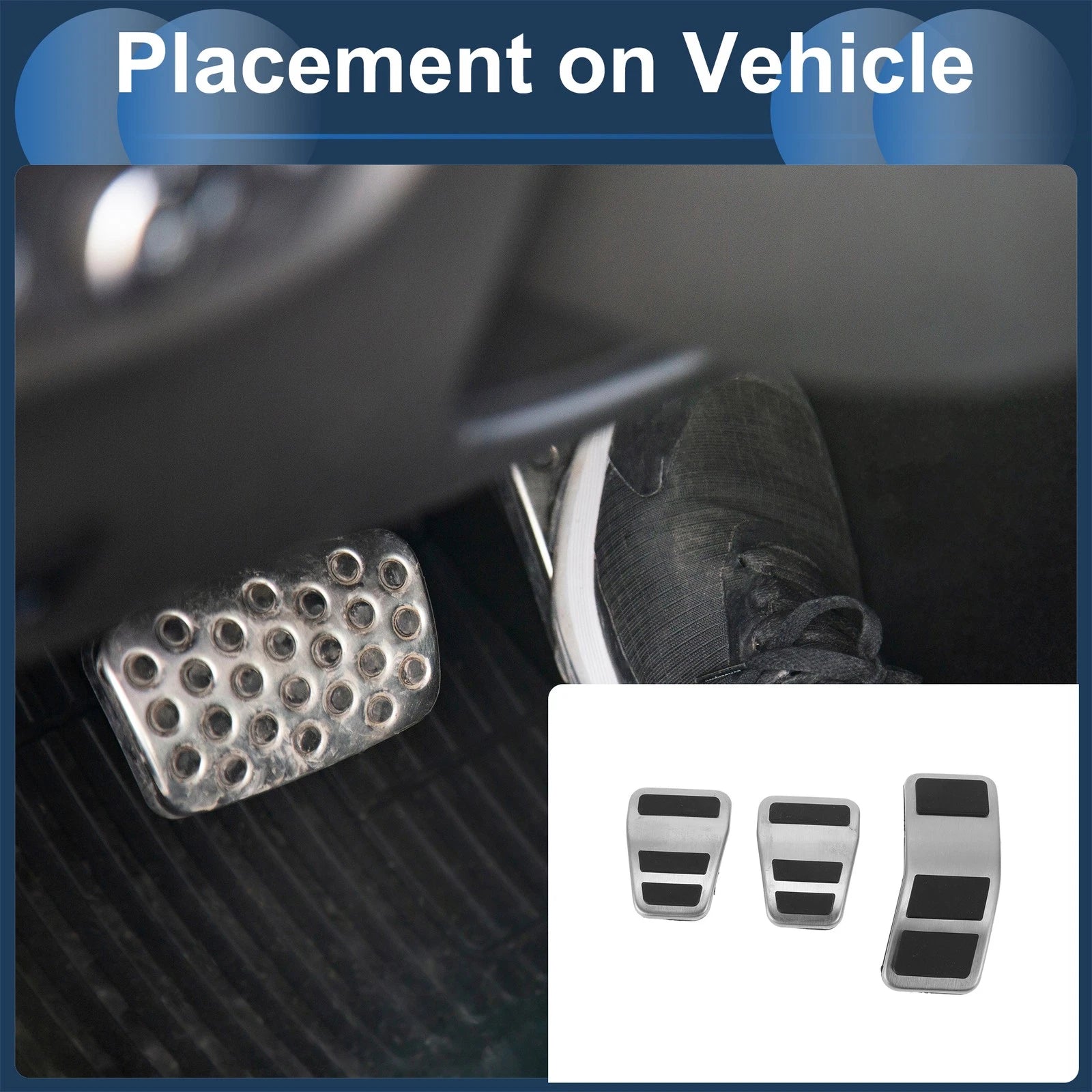 3 Pcs Foot Accelerator Pedal Covers for Ford Fiesta (2007–2012) Silver Tone