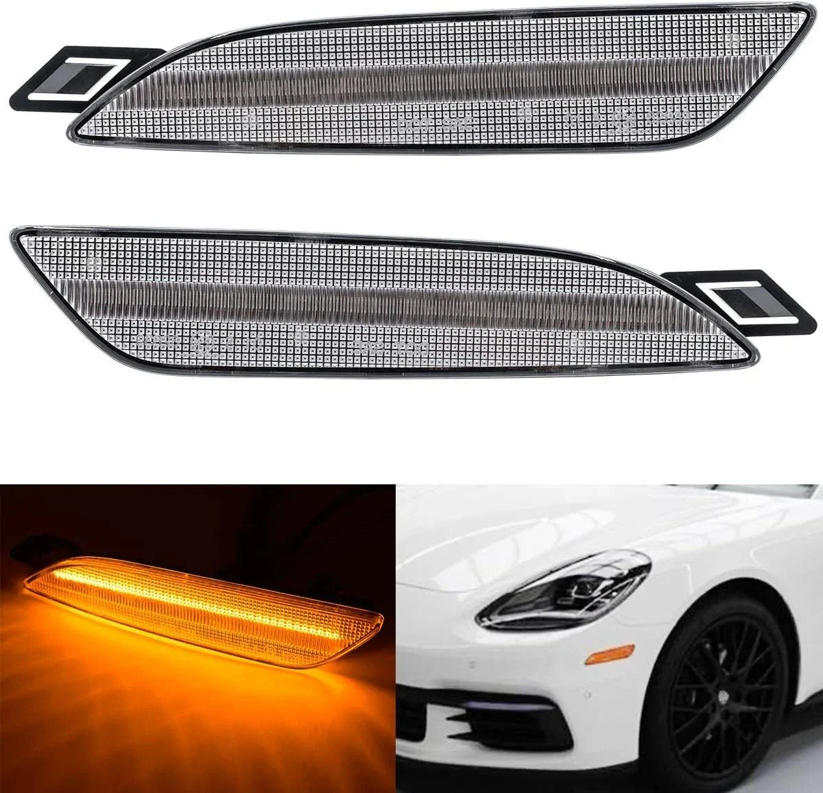 Amber LED Front Bumper Side Marker Light Clear Lens for Porsche Panamera (2014–2016)