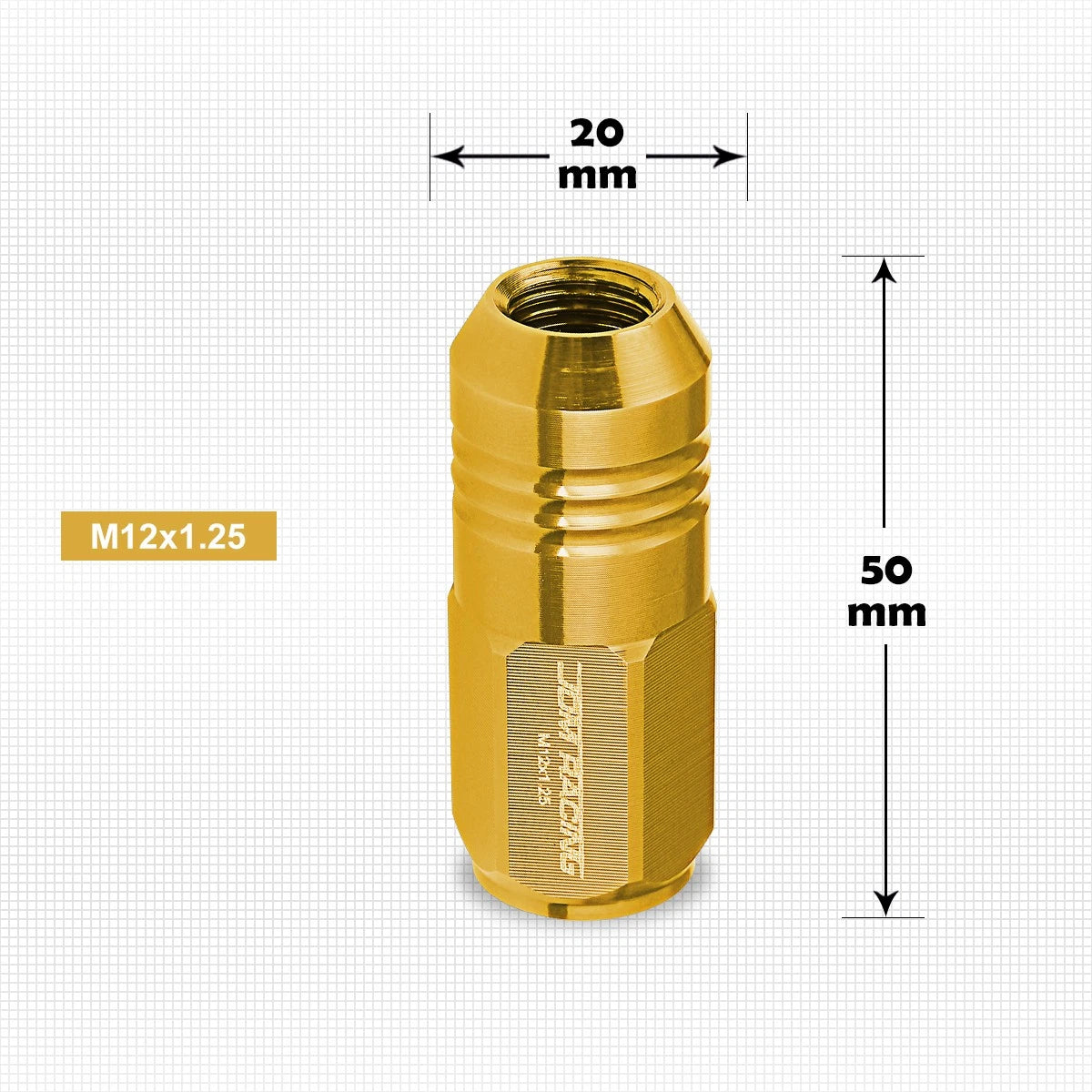 20Pc M12X1.25 Gold JDM Closed End Cone Hex Wheel Lug Nuts + Extension 20mm