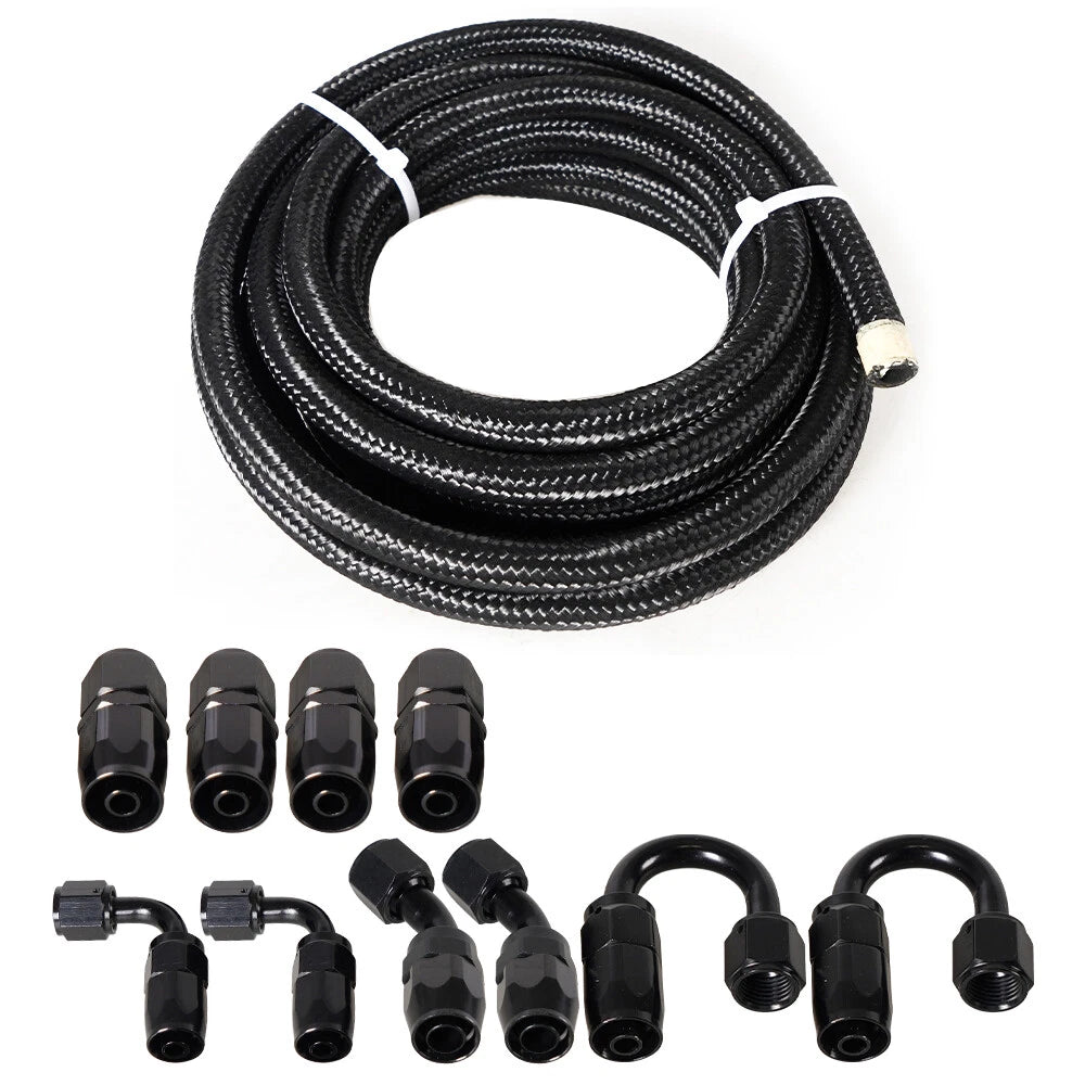 10pc AN-6 Stainless Steel Nylon Braided Fuel Hose Line Kit for Universal (16FT)