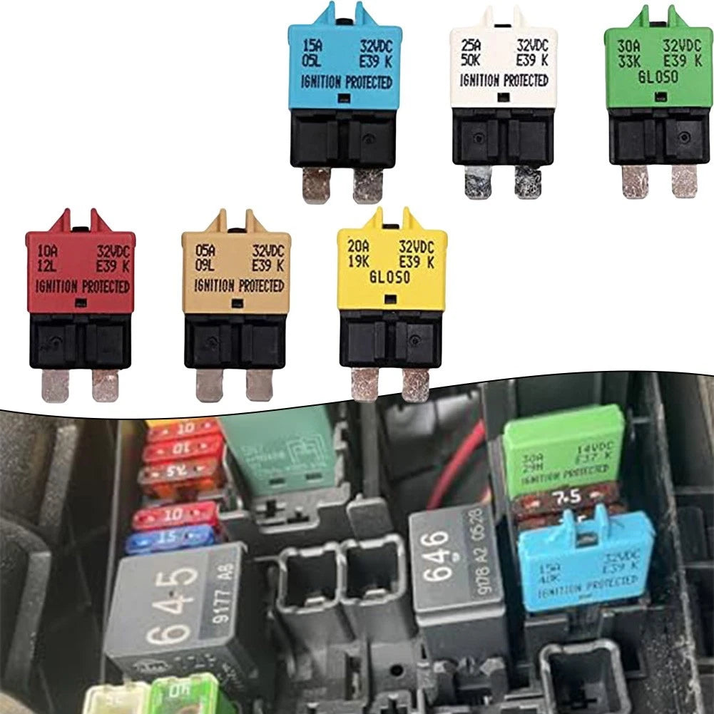 Set of 6 Manual Reset Fuses for Marine RV Truck Circuit Breakers 5A 30A