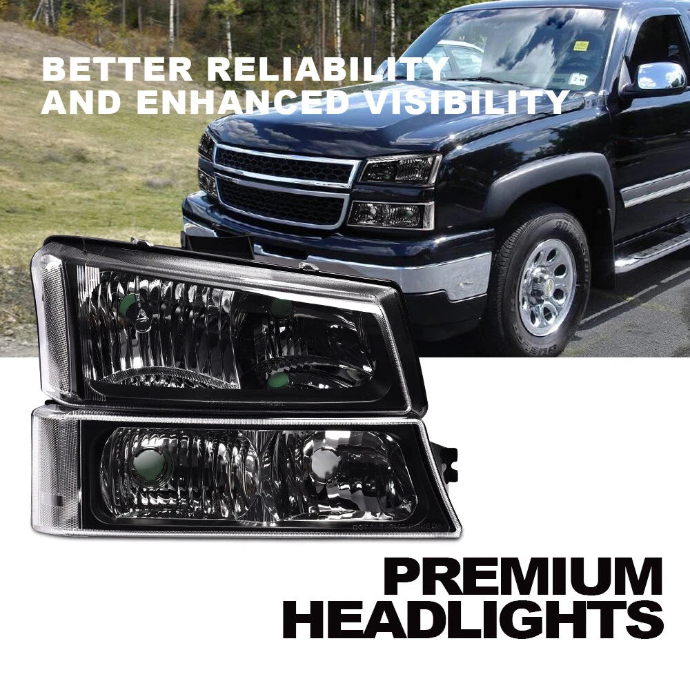 Black Headlights with Clear Reflector for Silverado (2003–2006)