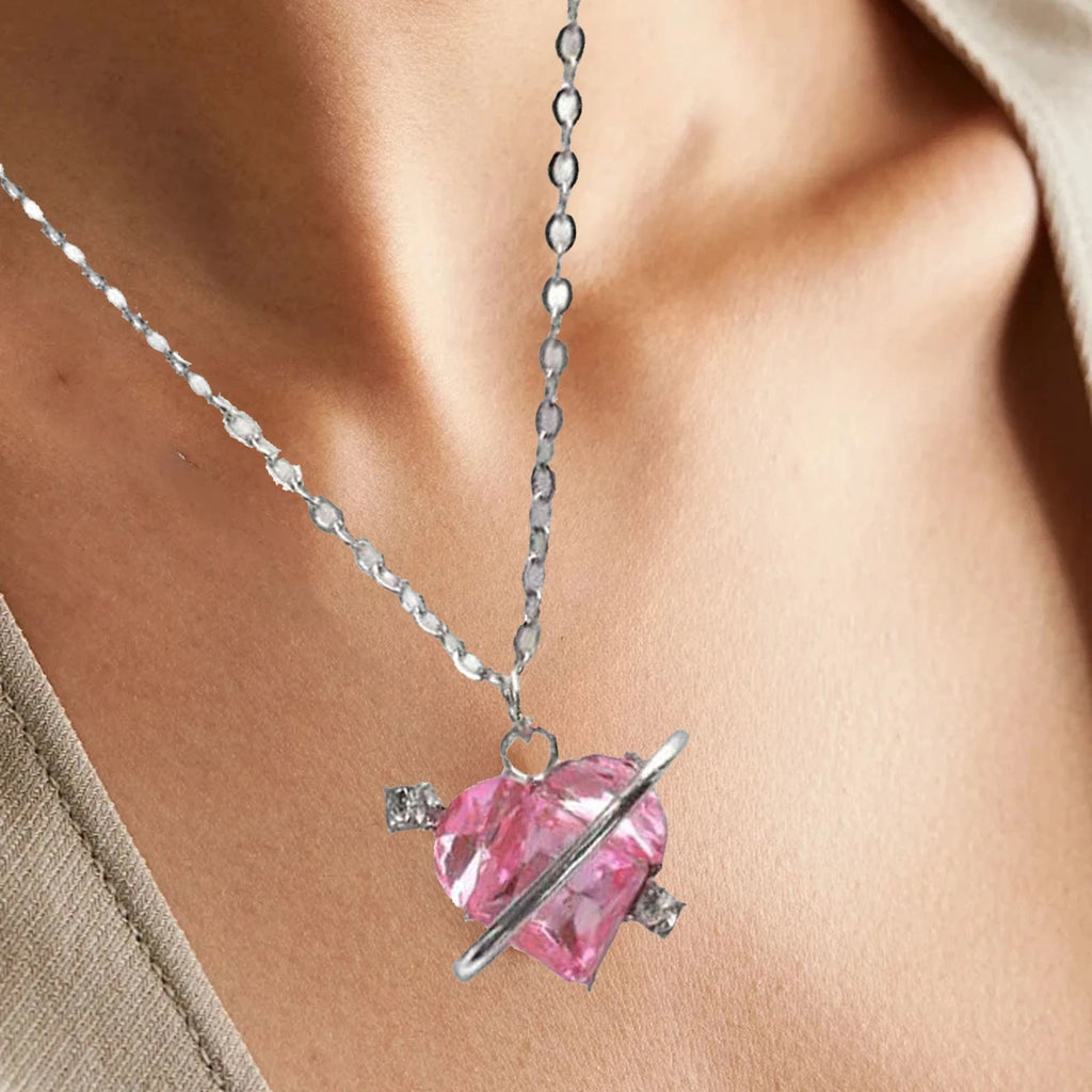 2X Trendy Pink Heart Pendant Necklace for Girls