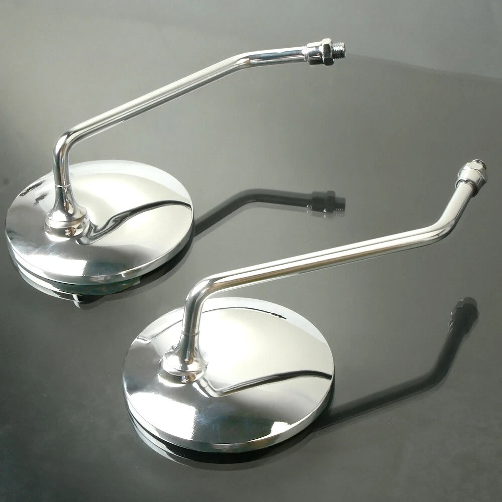 Chrome 10MM Universal Motorcycle Round Long Stem Rearview Mirrors