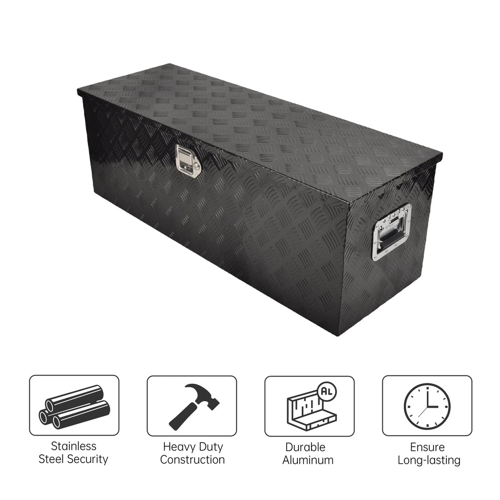 44" Black Aluminum Tool Box for Pickup Truck (Storage + Lock + Key)