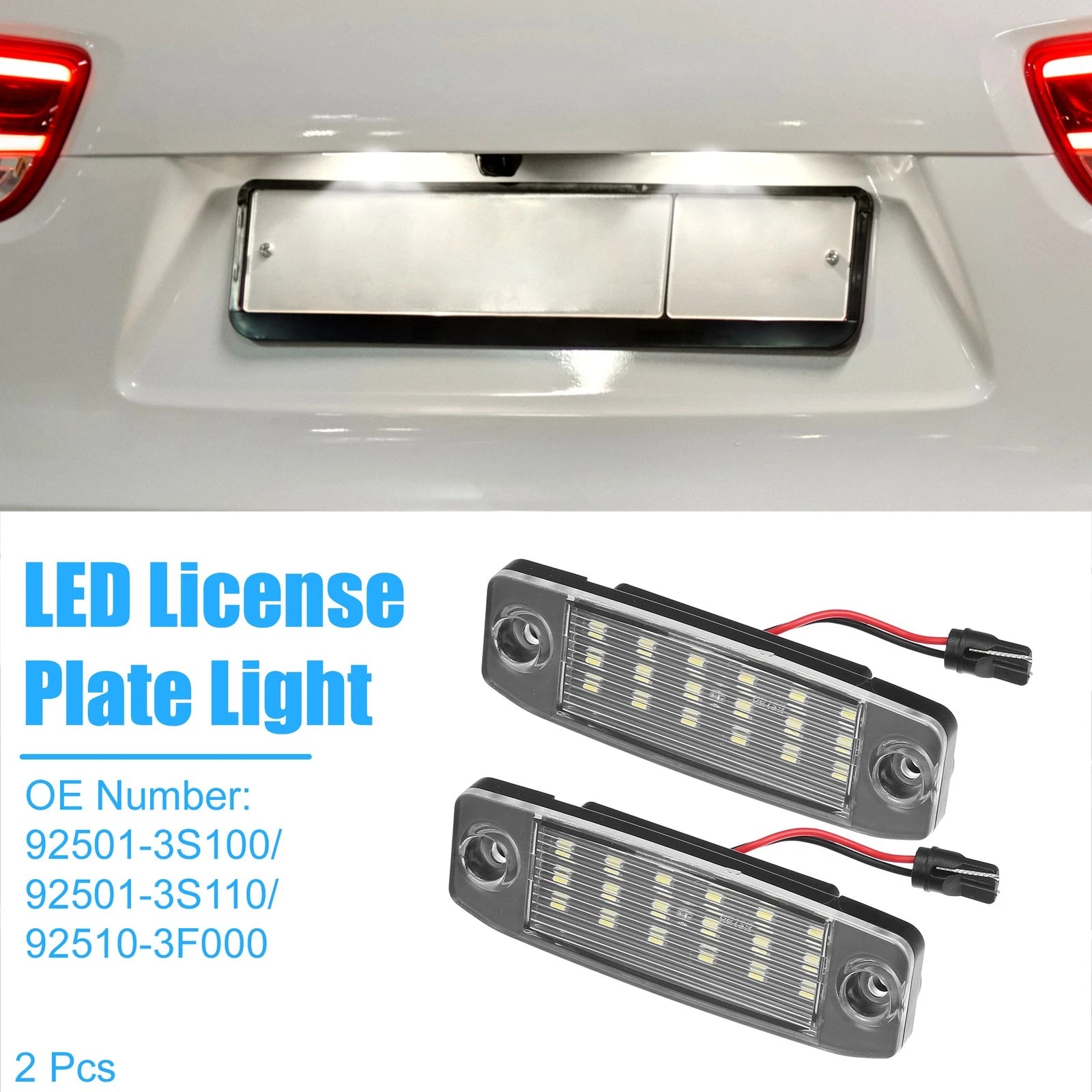 2Pcs LED License Plate Light Assembly No. 92501-3S100 for Hyundai Sonata (2005–2015)