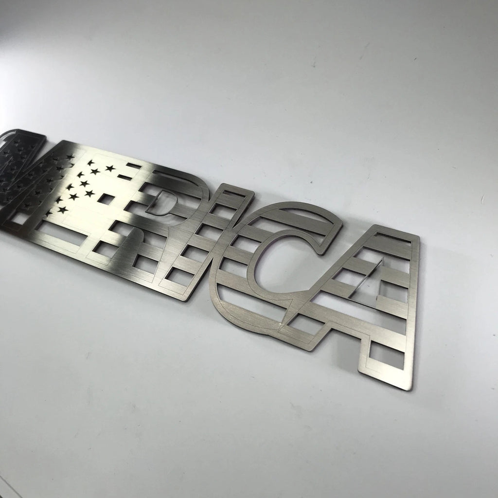 Stainless Steel USA Emblem Adhesive Decal for Cars and Trucks (Brushed)