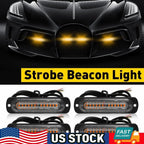 Set of 4 Amber 12 LED Strobe Beacon Light Bar for Universal Vehicles