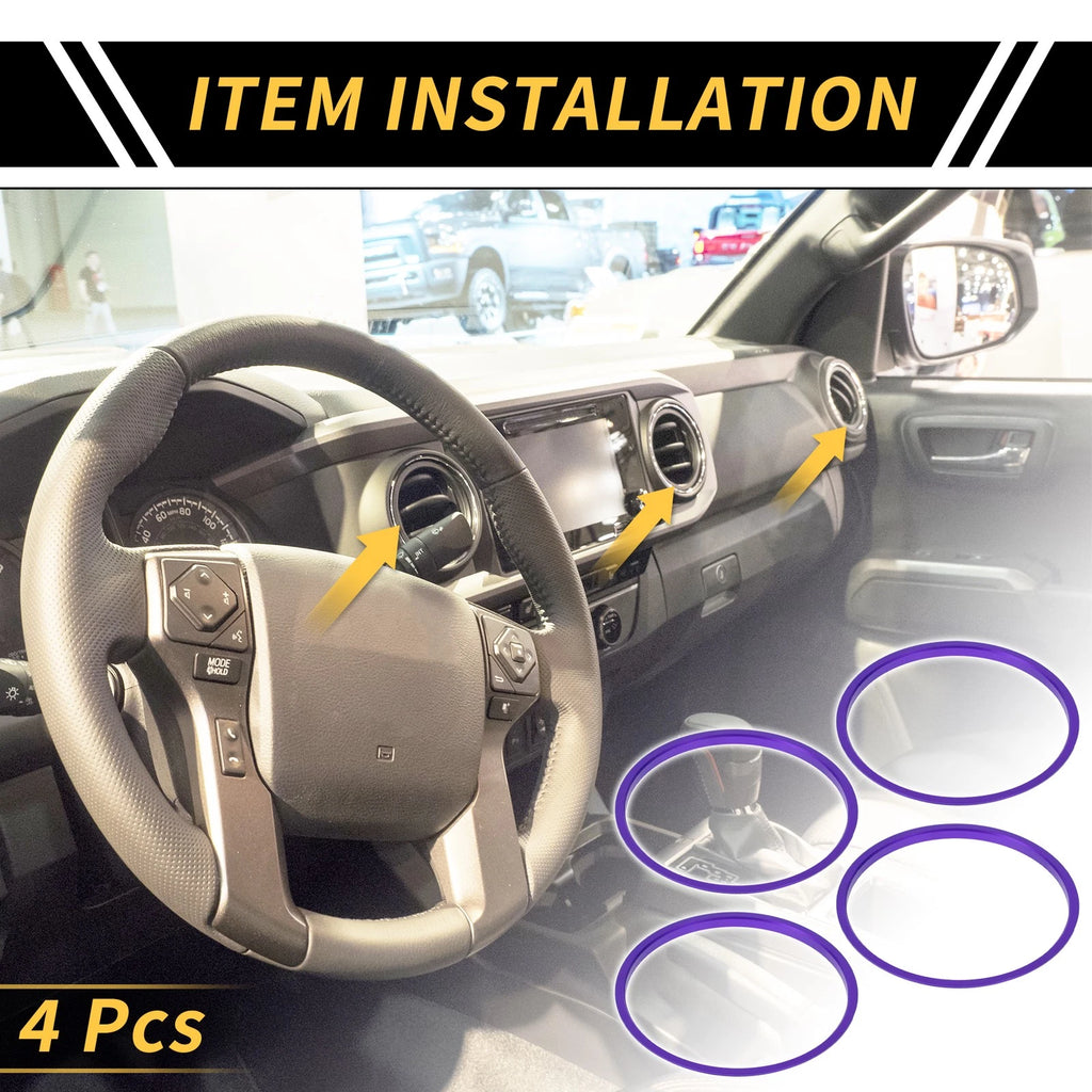 Set of 4 AC Vent Dashboard Decoration Rings for Toyota Tacoma (2016–2021) Purple
