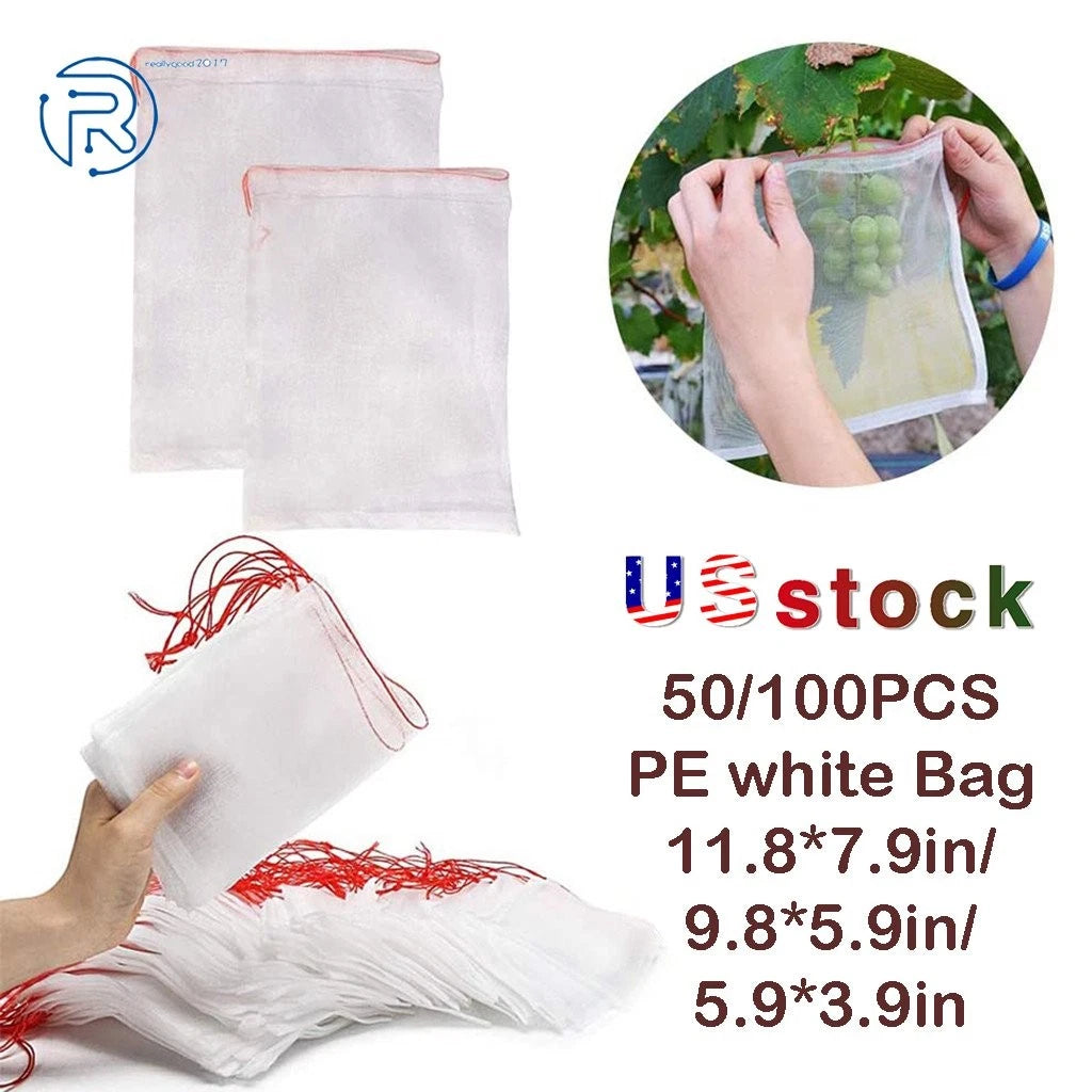 Set of 50 Drawstring Net Bags for Garden Plant Protection