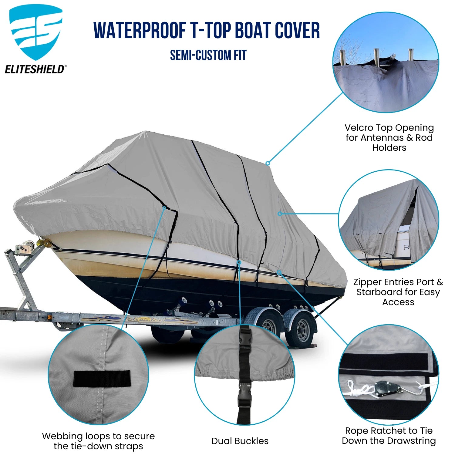 Cobia 216 SE Center Console T-Top Hard-Top Fishing Storage Boat Cover Waterproof