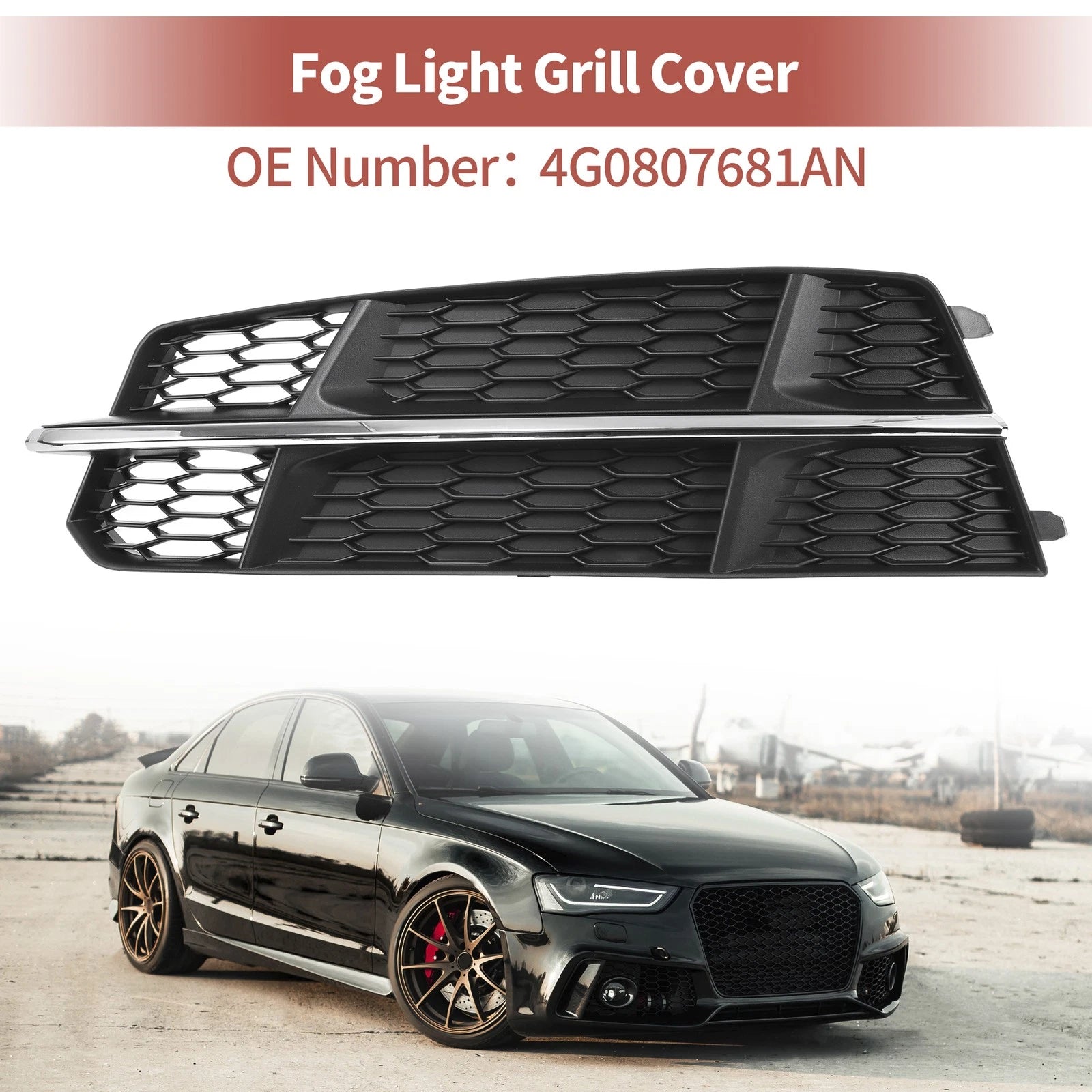 1pc Fog Light Grill for Audi A6 C7 S-Line (2015–2018) Black Silver Tone