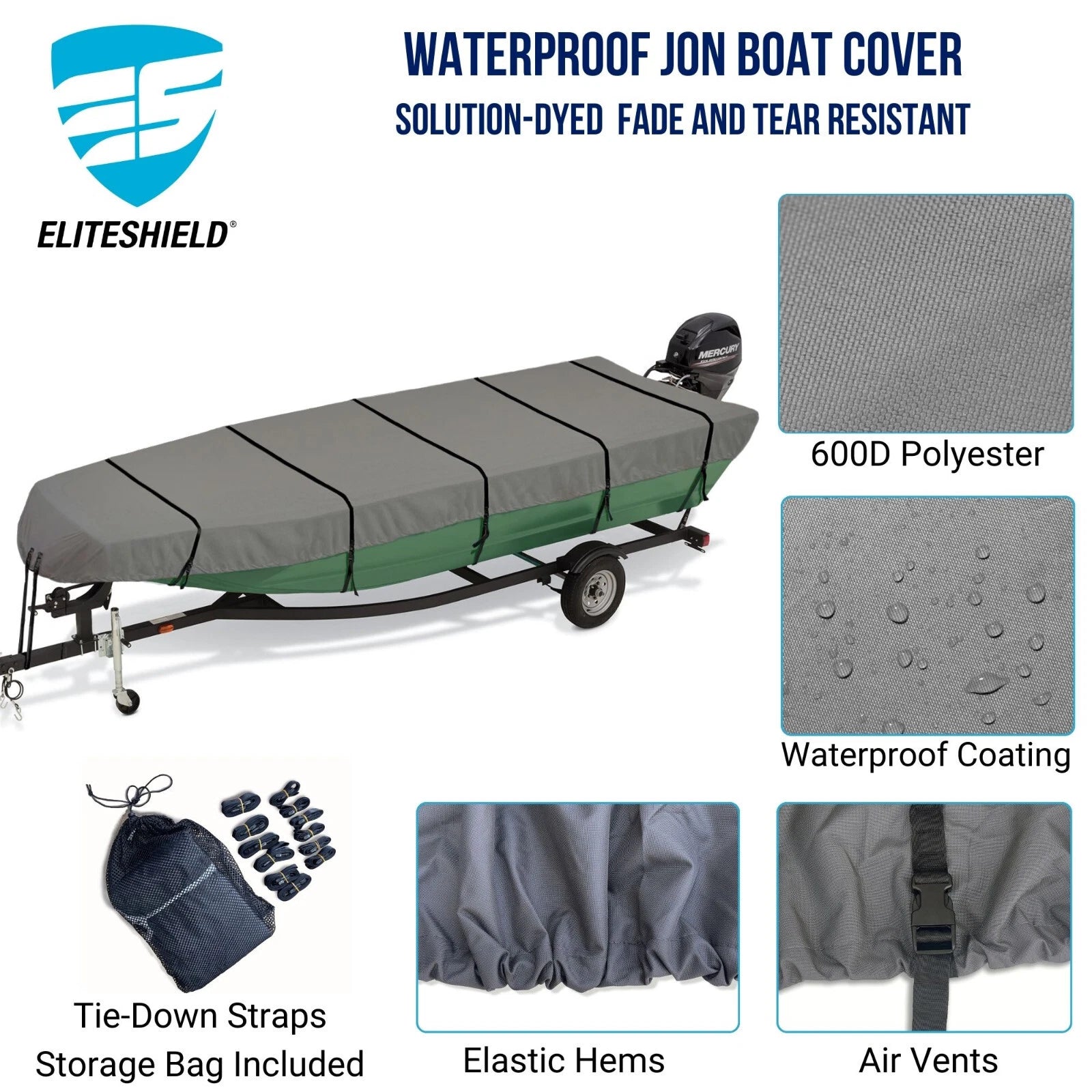 Jon Boat Cover for Eliteshield (600D Marine Grade Polyester)