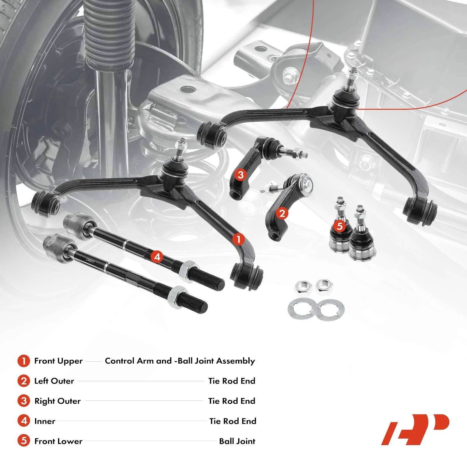 8x Front Control Arm Tie Rod Ball Joint for Jeep Liberty (2002-2004)