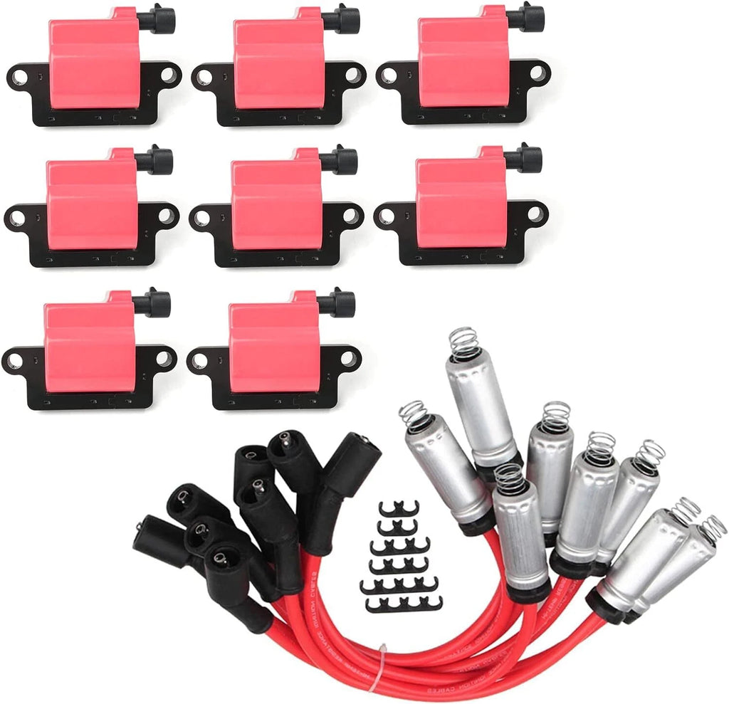 8 Pack Ignition Coil & Spark Plug Wire for Chevy GMC 4.8L 5.3L 6.0L 8.1L
