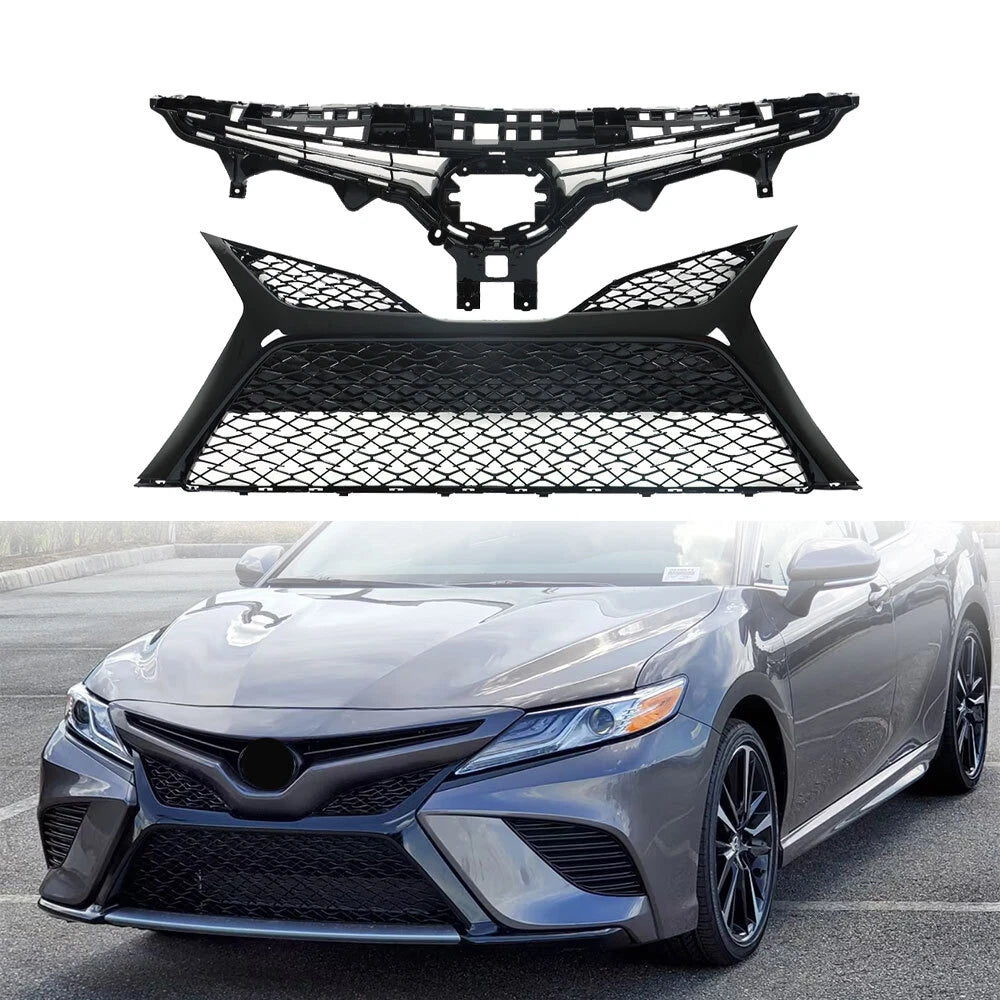 Front Bumper Upper + Lower Grille for Toyota Camry SE XSE (2018–2019)
