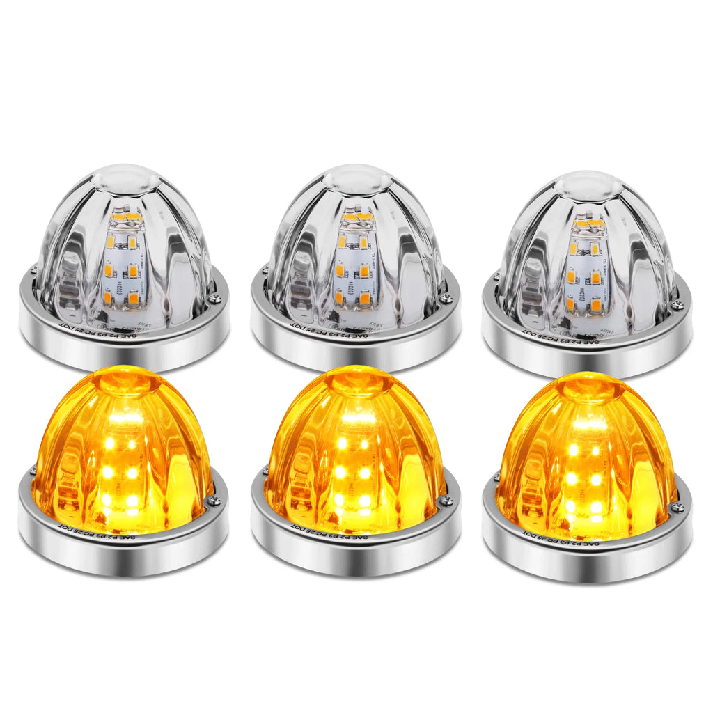 Set of 6 Chrome Clear LED Watermelon Starburst Side Marker Lights for