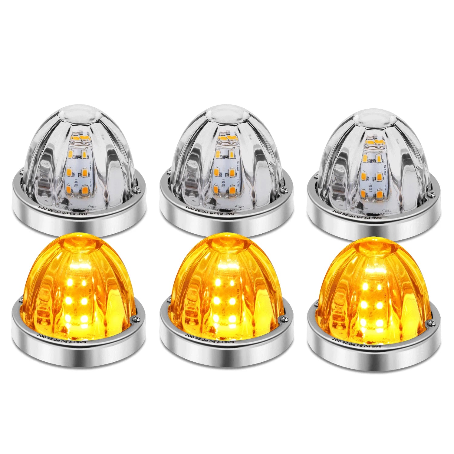 Set of 6 Chrome Clear LED Watermelon Starburst Side Marker Lights for
