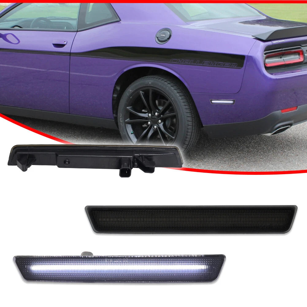2X Smoke Lens White LED Rear Side Marker Lights for Dodge Challenger (2015–2023)
