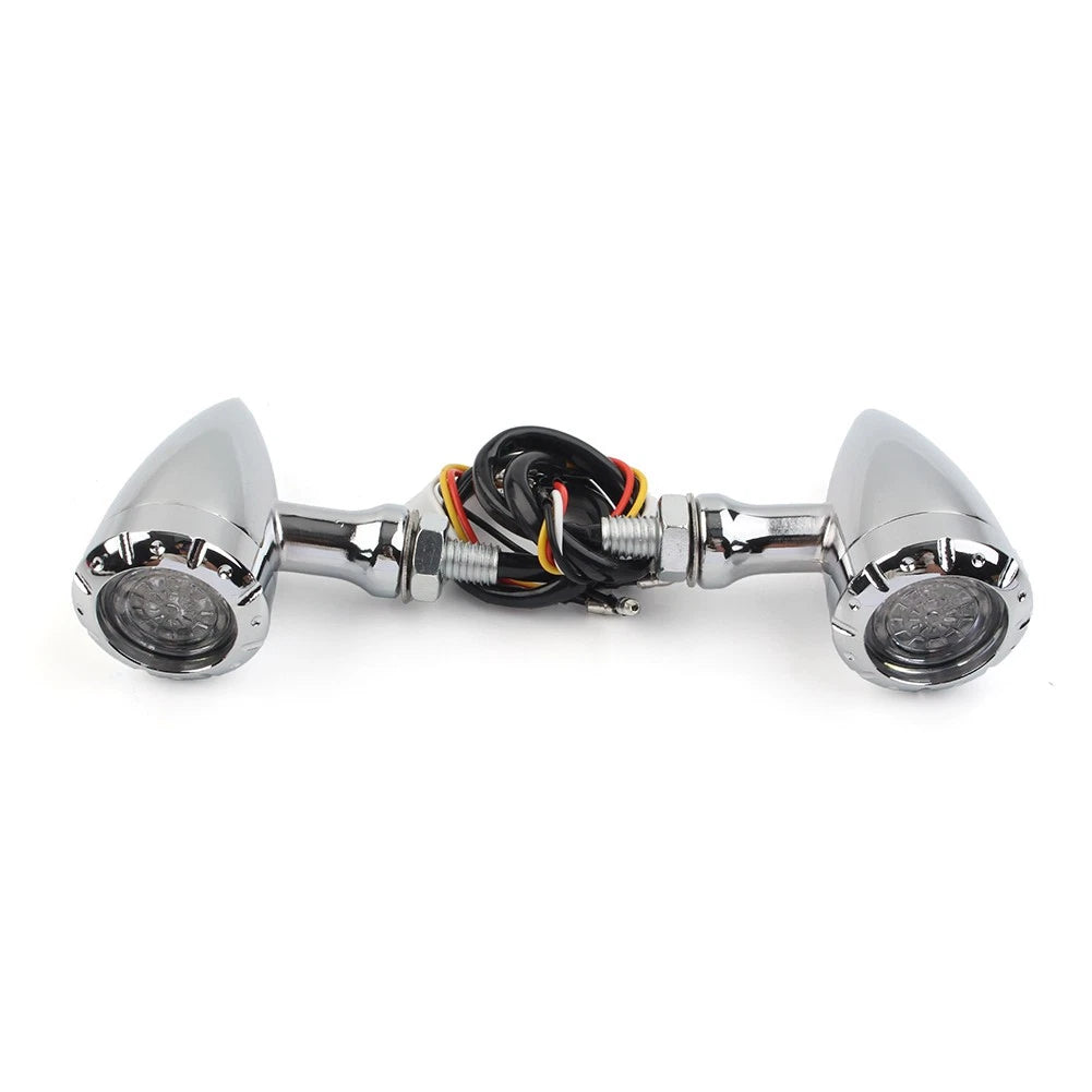 LED Red/Amber Brake Blinker Turn Signal Tail Light for Harley Motorcycle (Chrome)