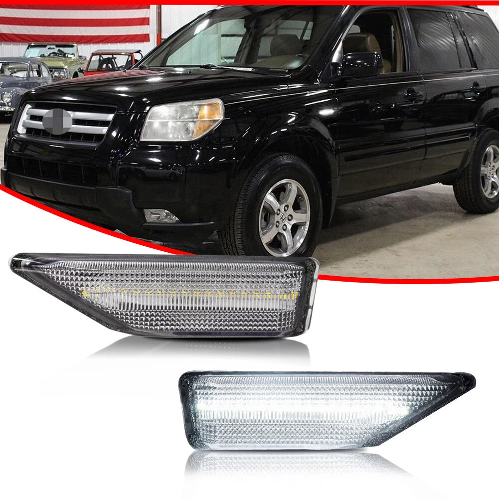 Clear White LED Front Bumper Side Marker Lights for Honda Pilot (2006–2008)
